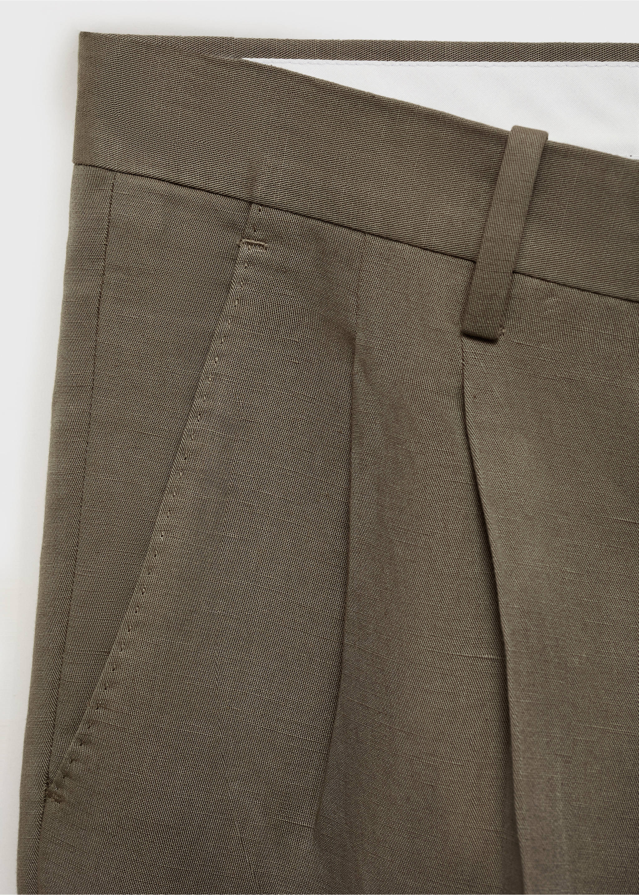 Pantalón traje slim fit mezcla lino pinzas - Detalle del artículo 0, Gris visón. Ref: 87017900-00.