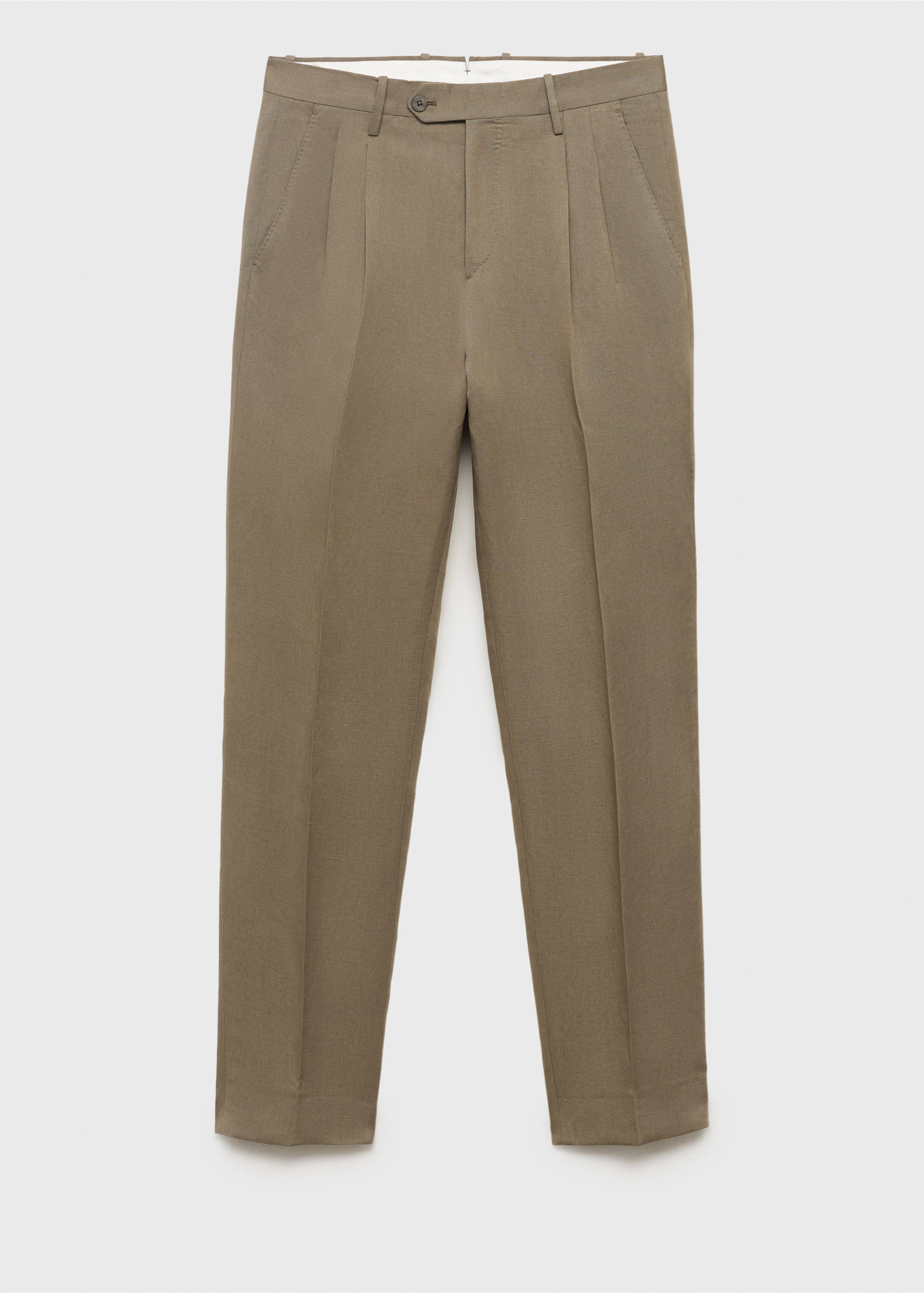 Pantalon costume slim-fit lin mélangé à pinces - Article sans modèle, Gris vison. Ref: 87017900-00.