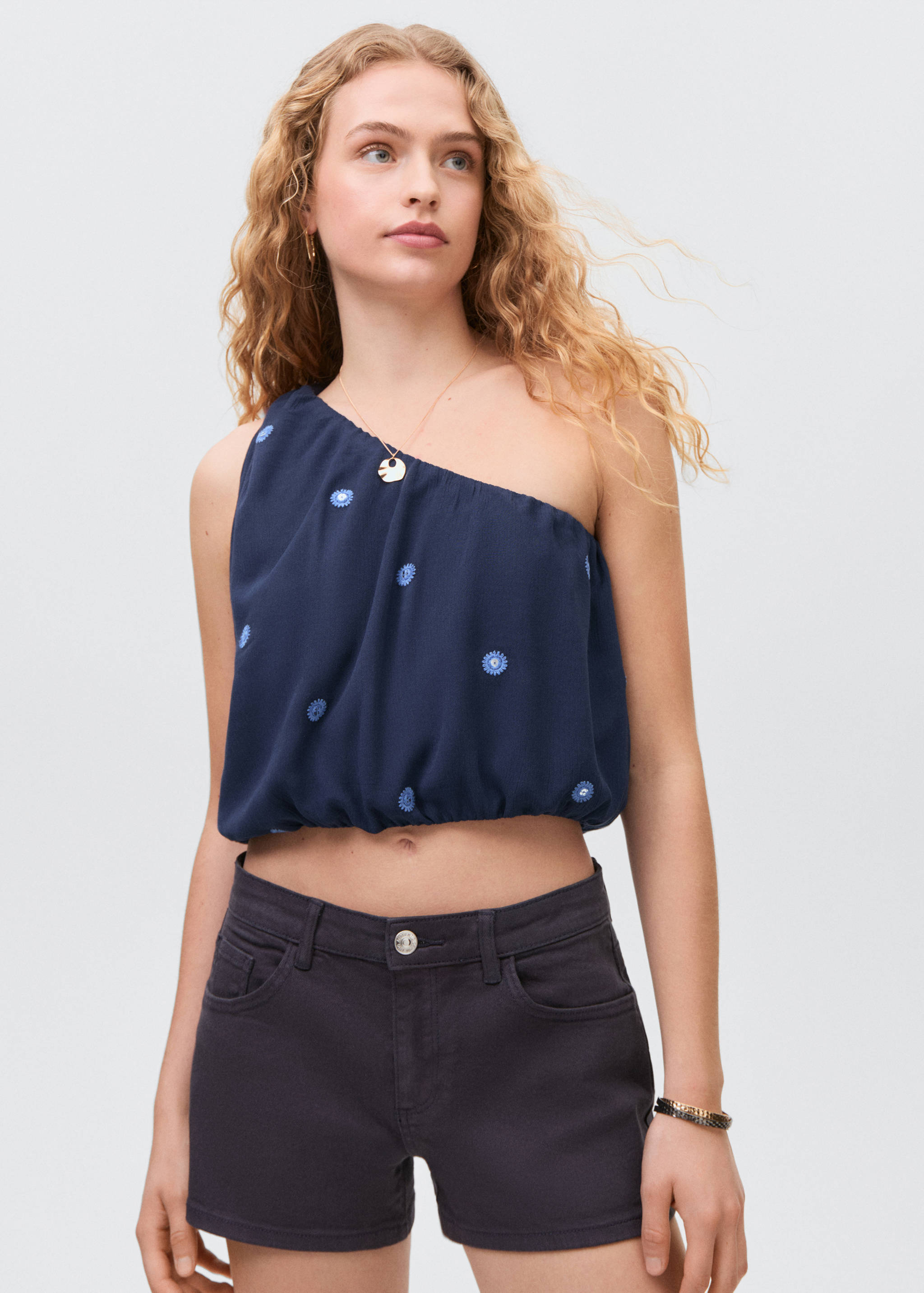 Asymmetrical top with embroidered panel - Medium plane
