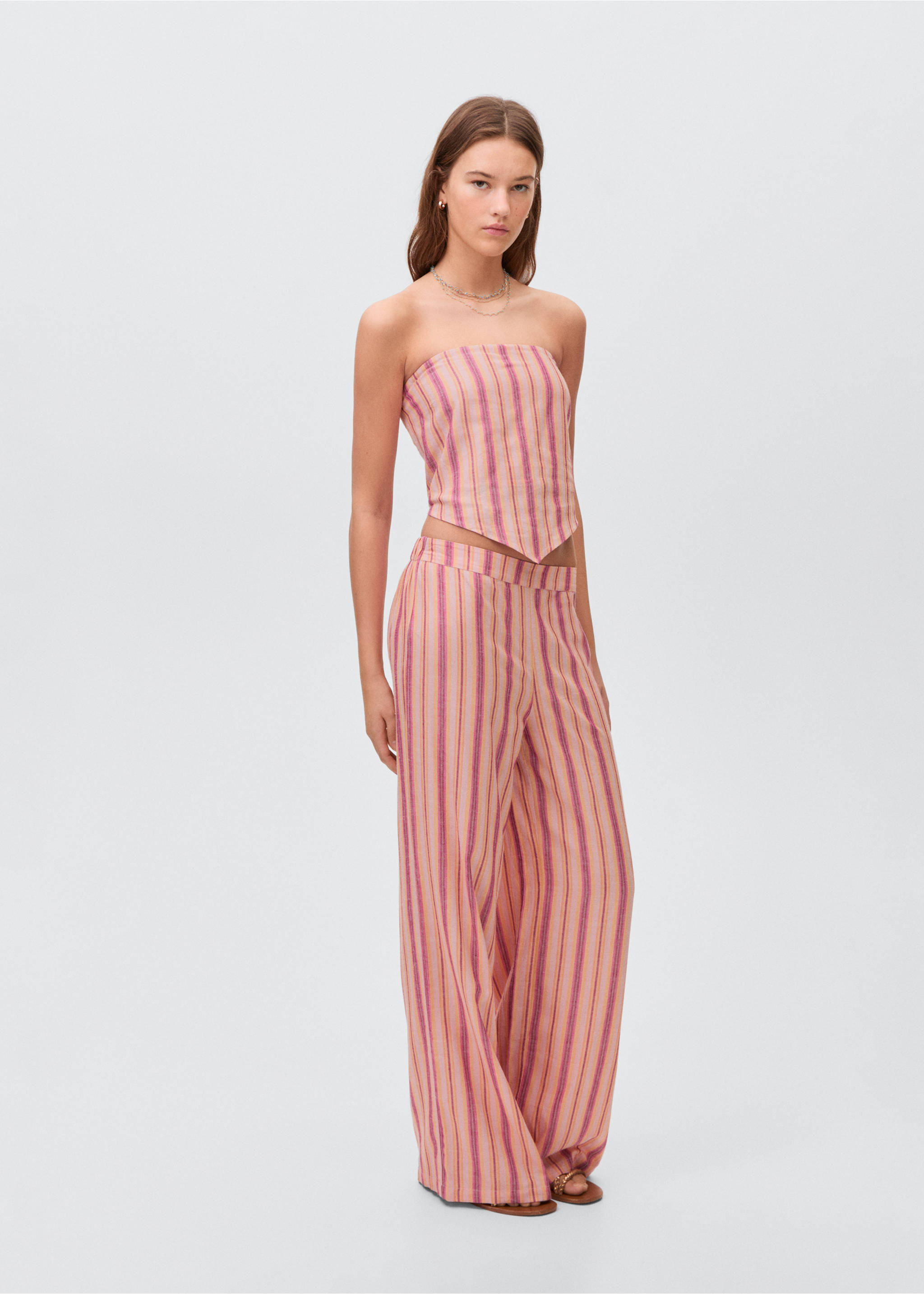 Striped linen top - General plane, Lime. Ref: 87018269-00.