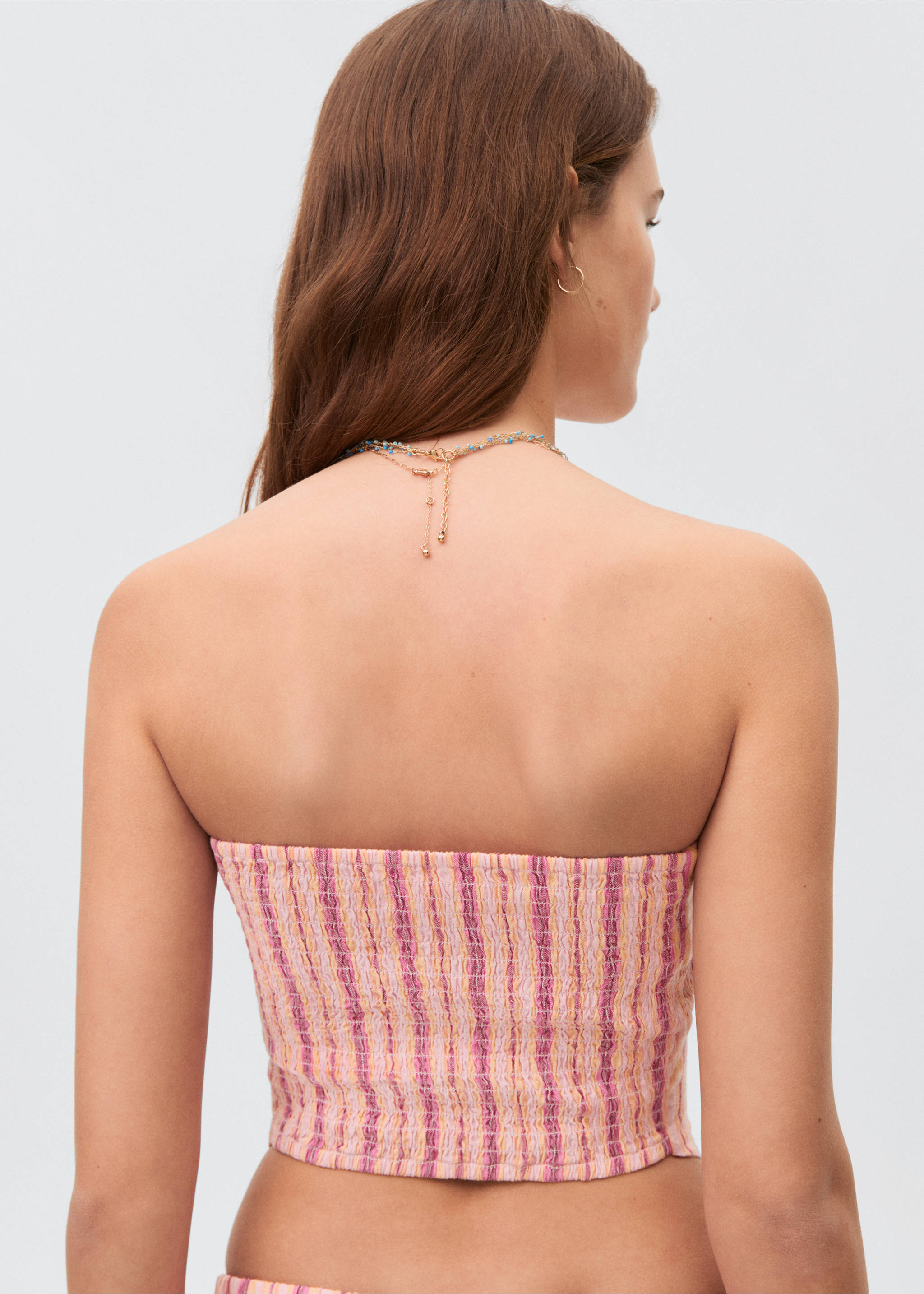 Striped linen top - Reverse of the article, Lime. Ref: 87018269-00.