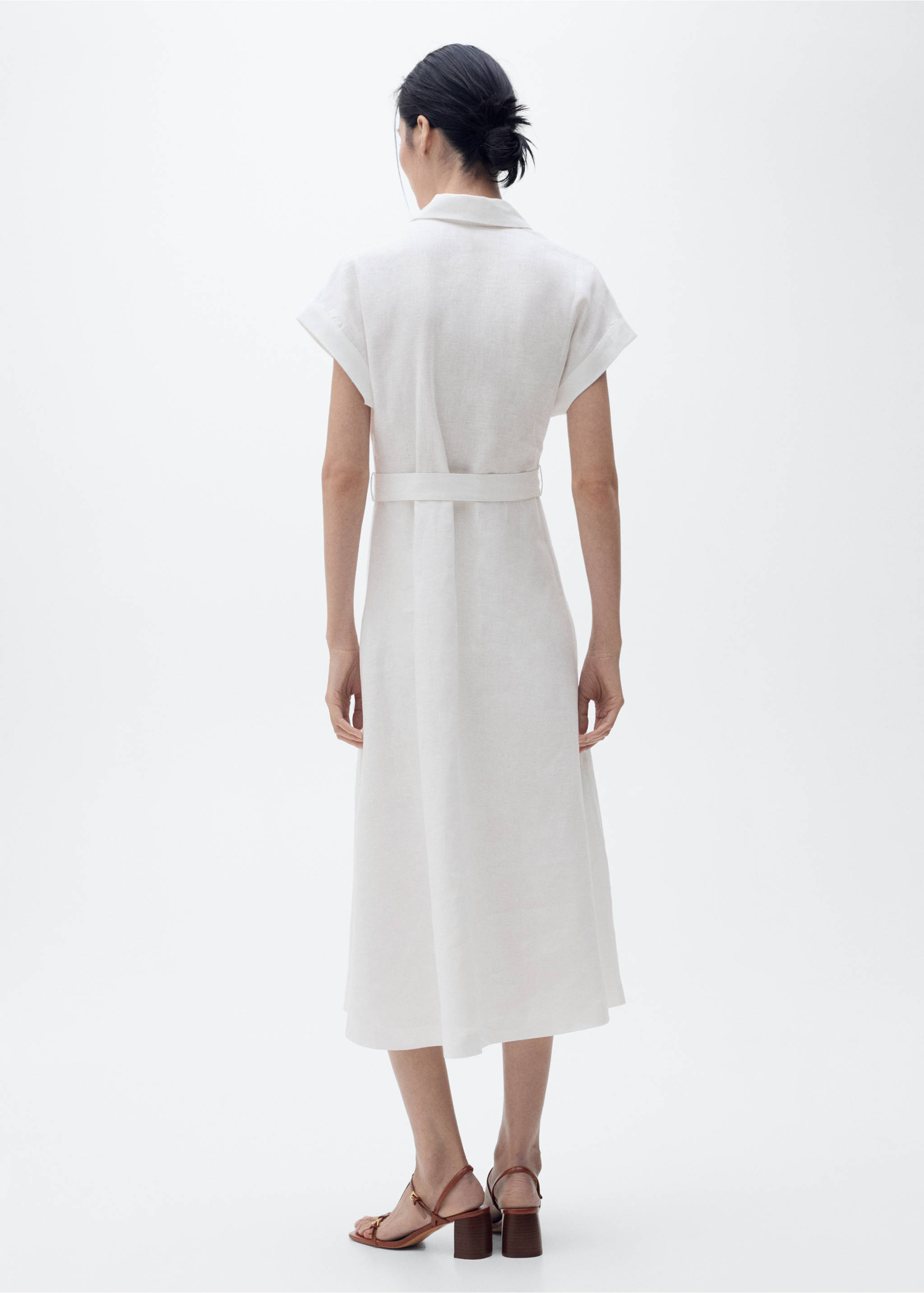 Belt linen dress - Reverse of the article, White. Ref: 87018644-00.