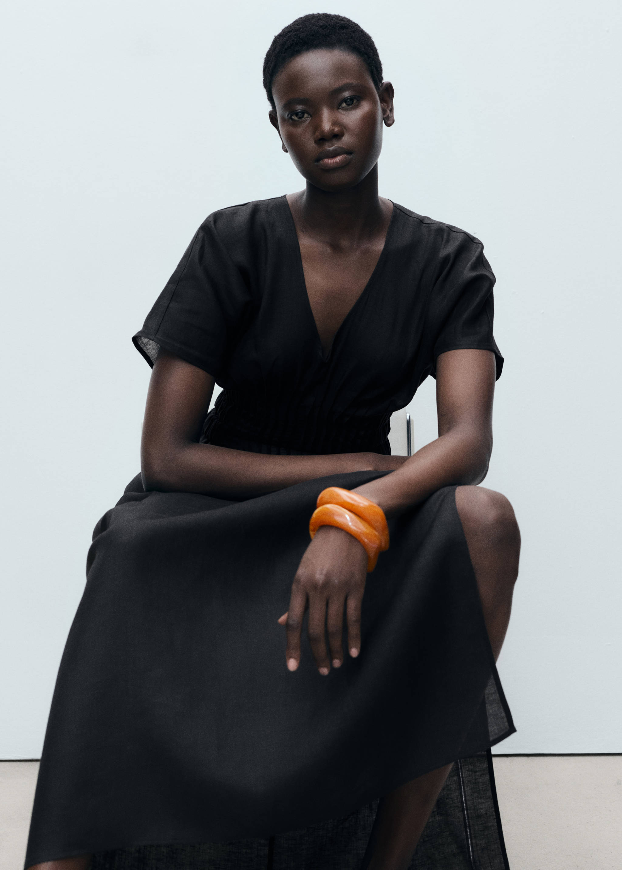 Vestido largo lino panel fruncido - Detalle del artículo 2