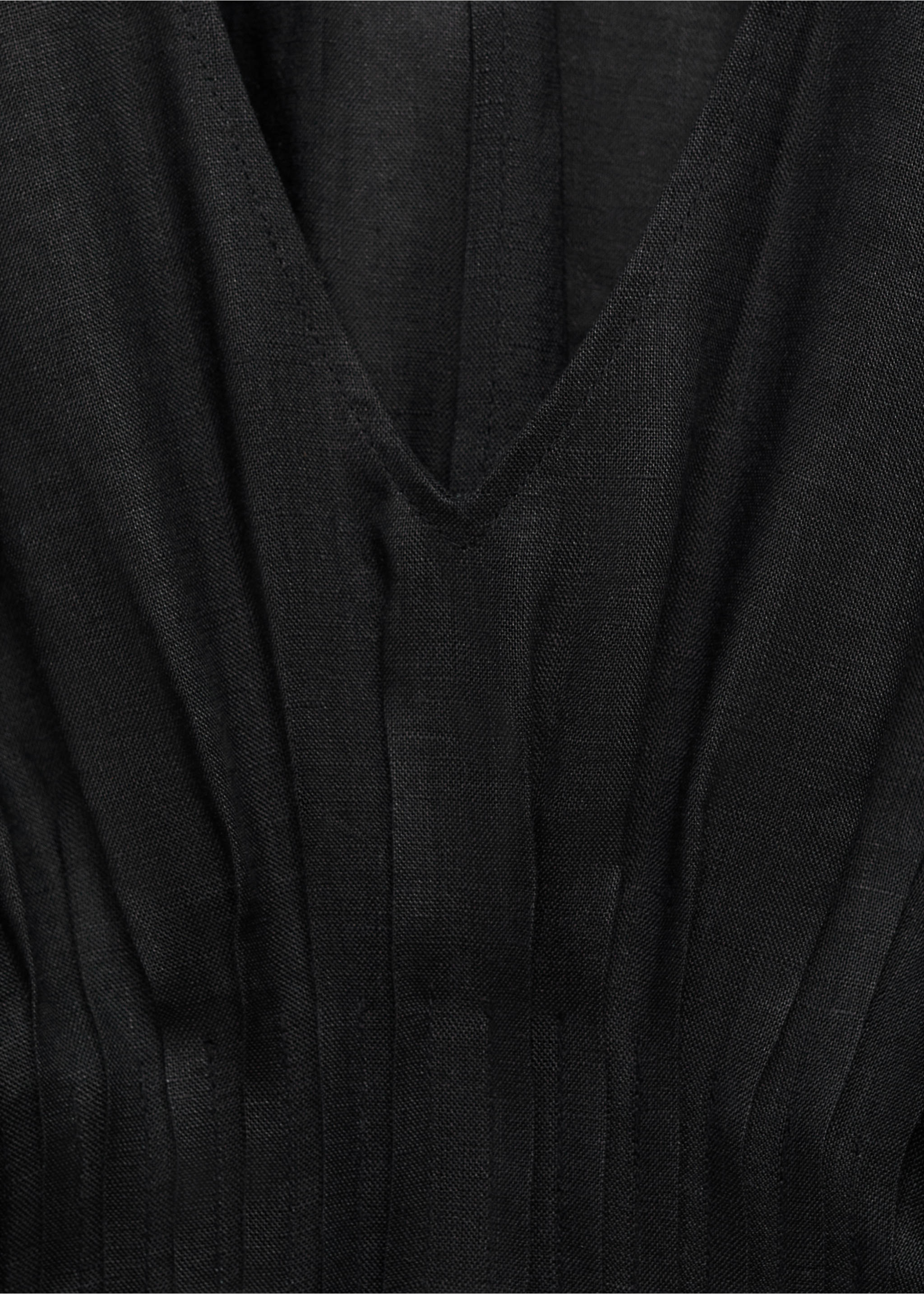 Vestido largo lino panel fruncido - Detalle del artículo 8, Negro. Ref: 87018645-00.