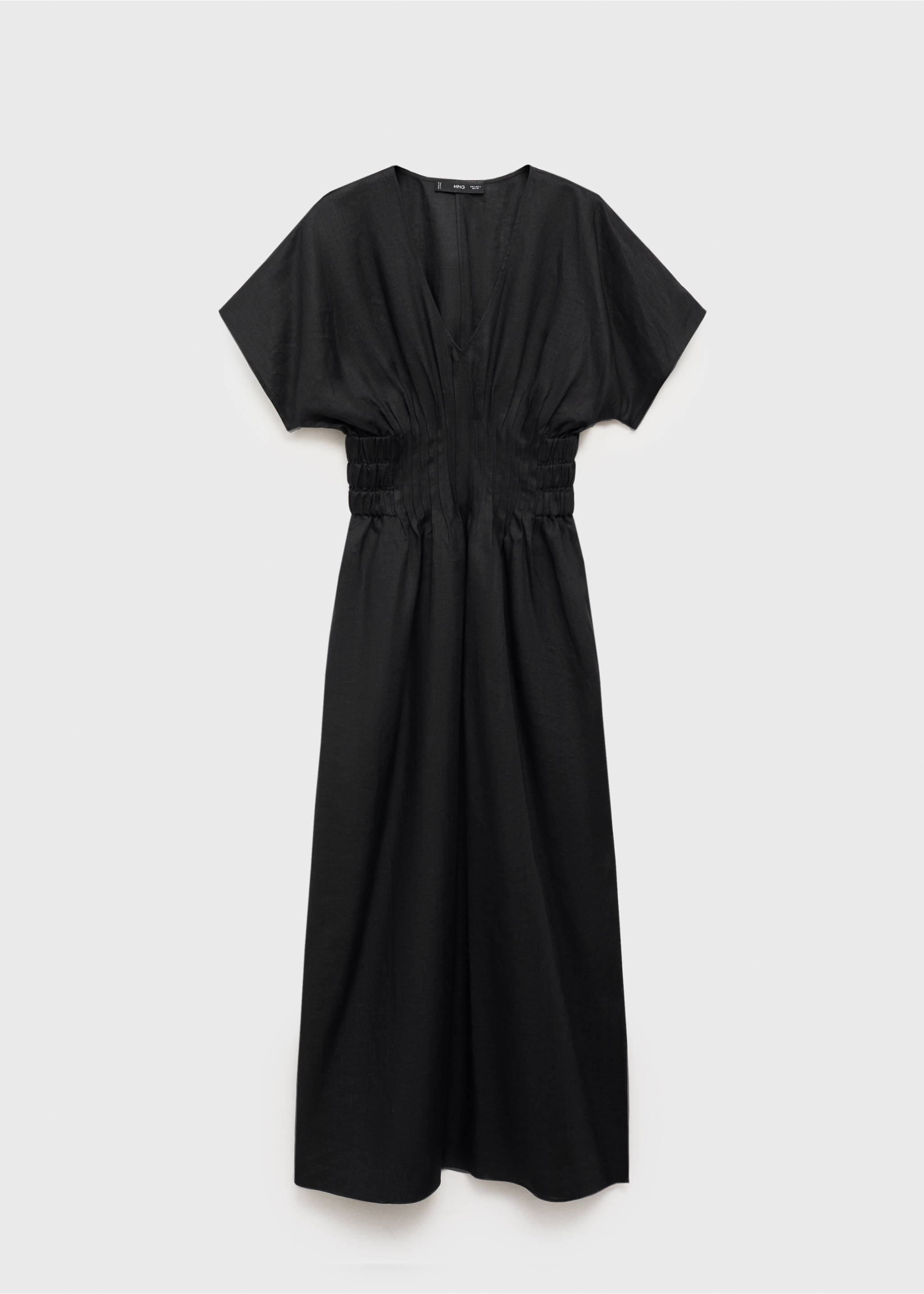 Long linen dress with gathered panel - Article without model, Black. Ref: 87018645-00.