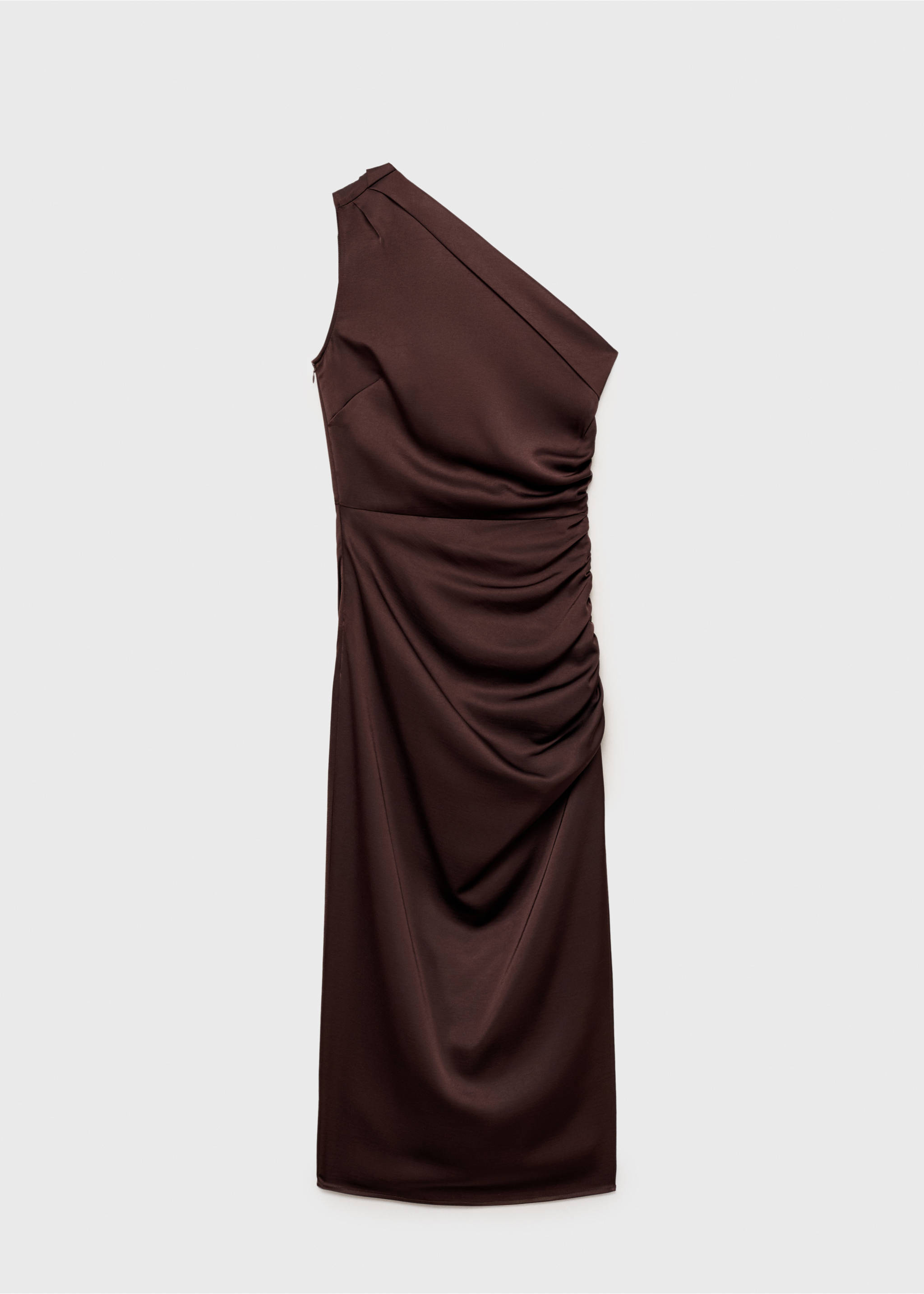Asymmetrical satin dress with side slits - Article without model, Brown. Ref: 87018647-00.