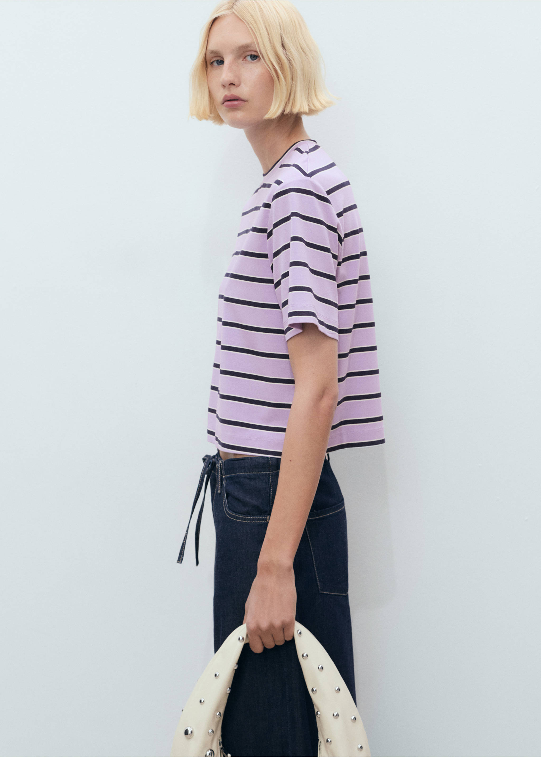 Striped oversized t-shirt - Medium plane, Light/Pastel Purple. Ref: 87018653-00.