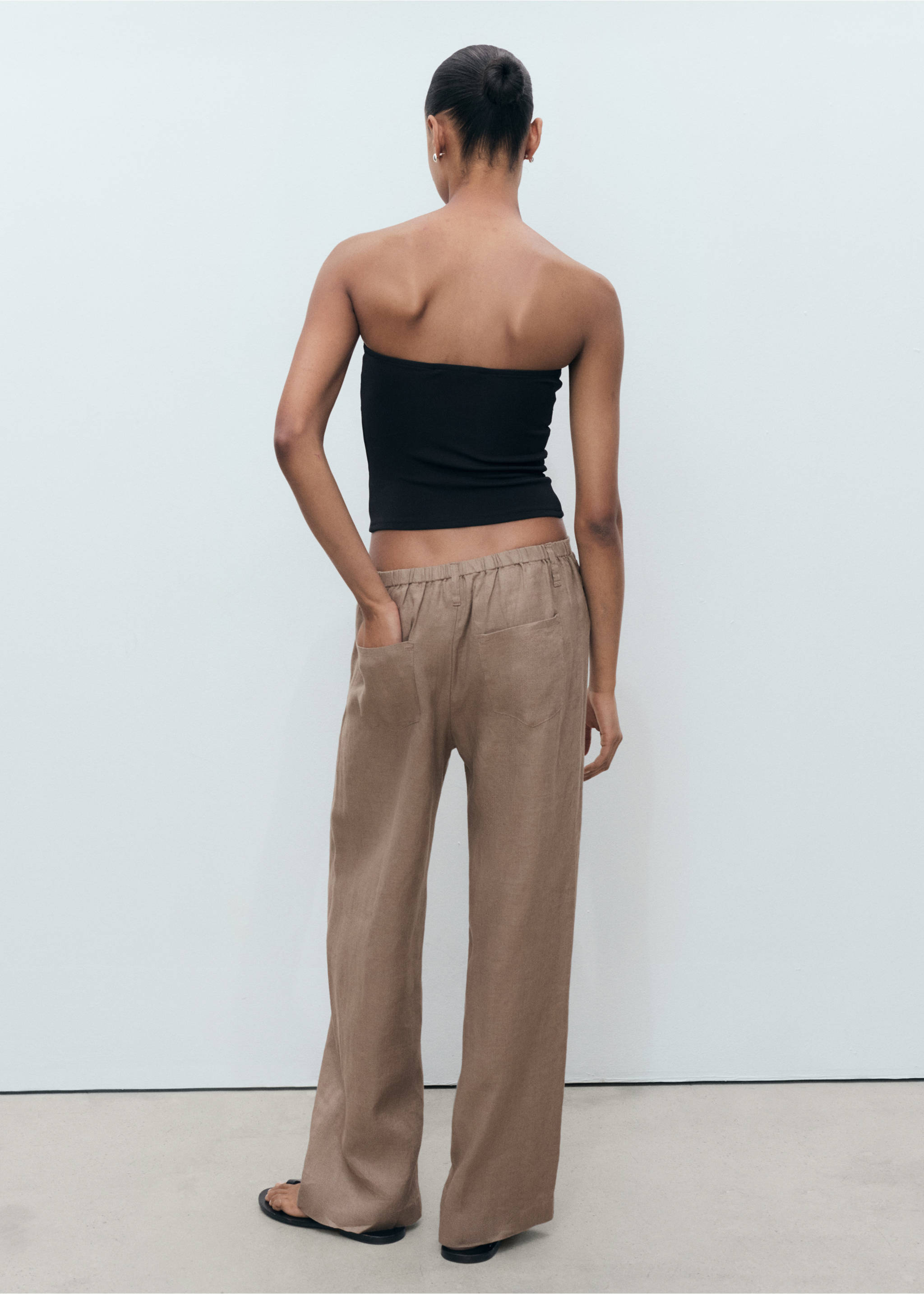 Wide leg linen trousers - Reverse of the article, Medium Brown. Ref: 87019064-00.