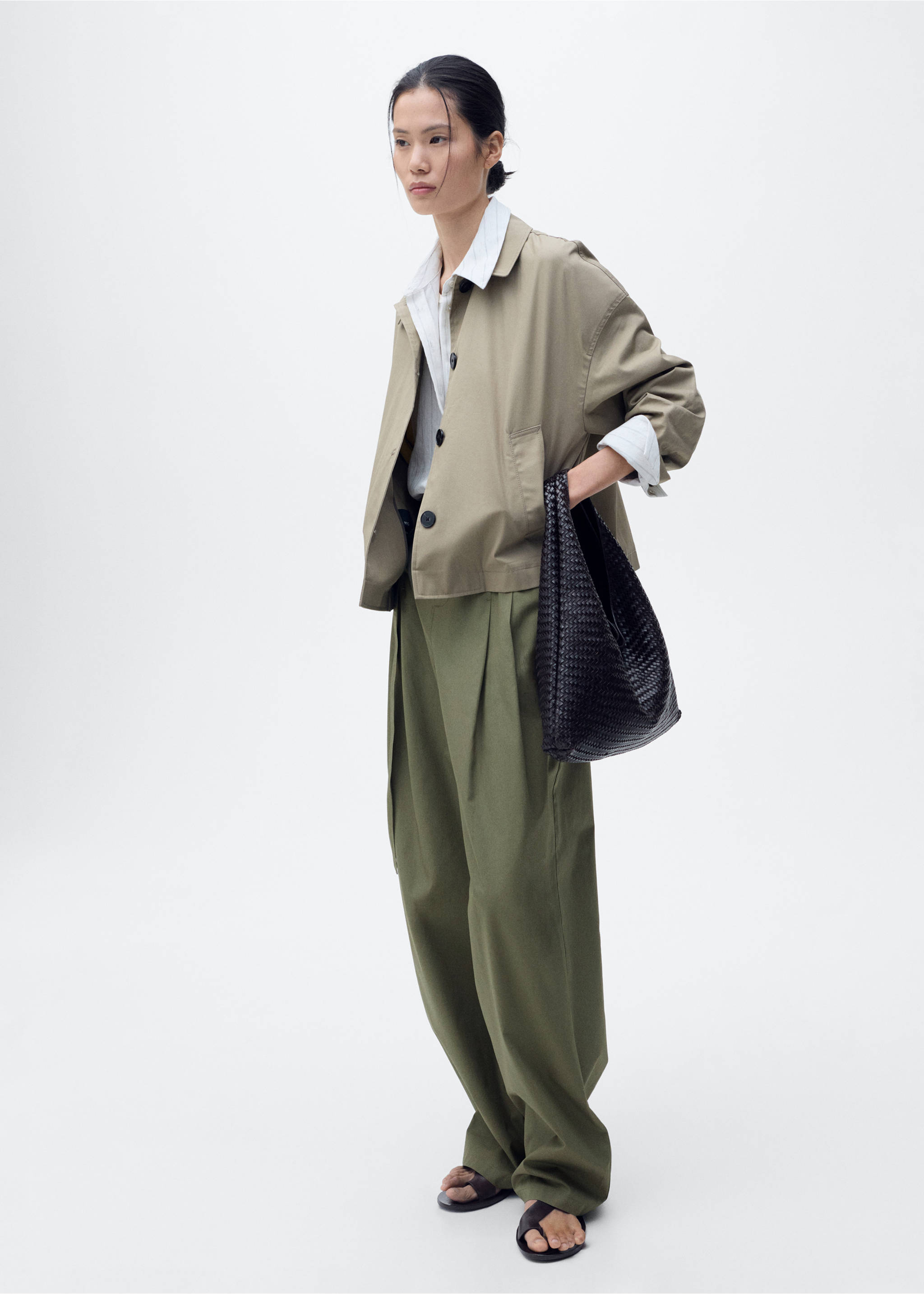 Wide leg trousers with belt - General plane, Khaki. Ref: 87019066-00.