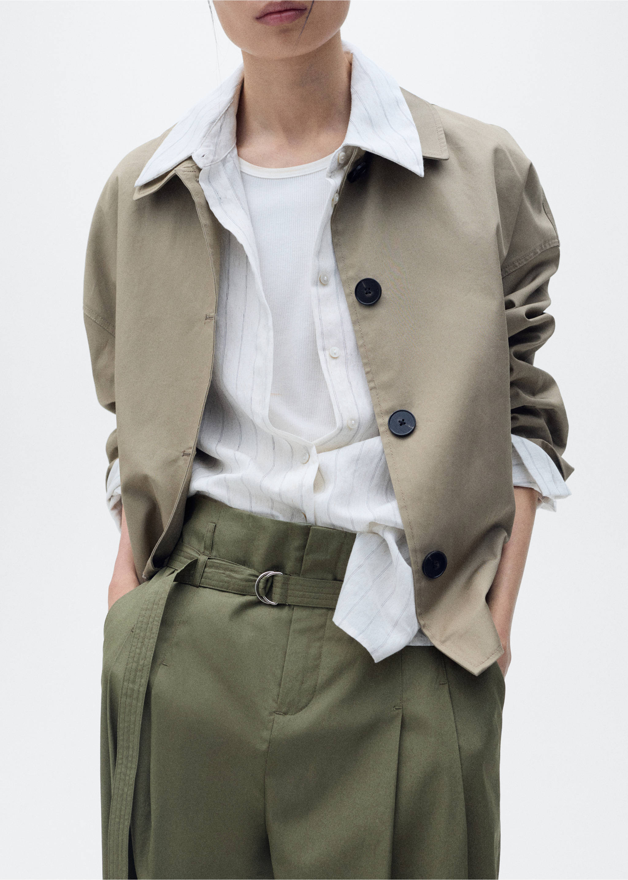 Wide leg trousers with belt - Details of the article 3, Khaki. Ref: 87019066-00.