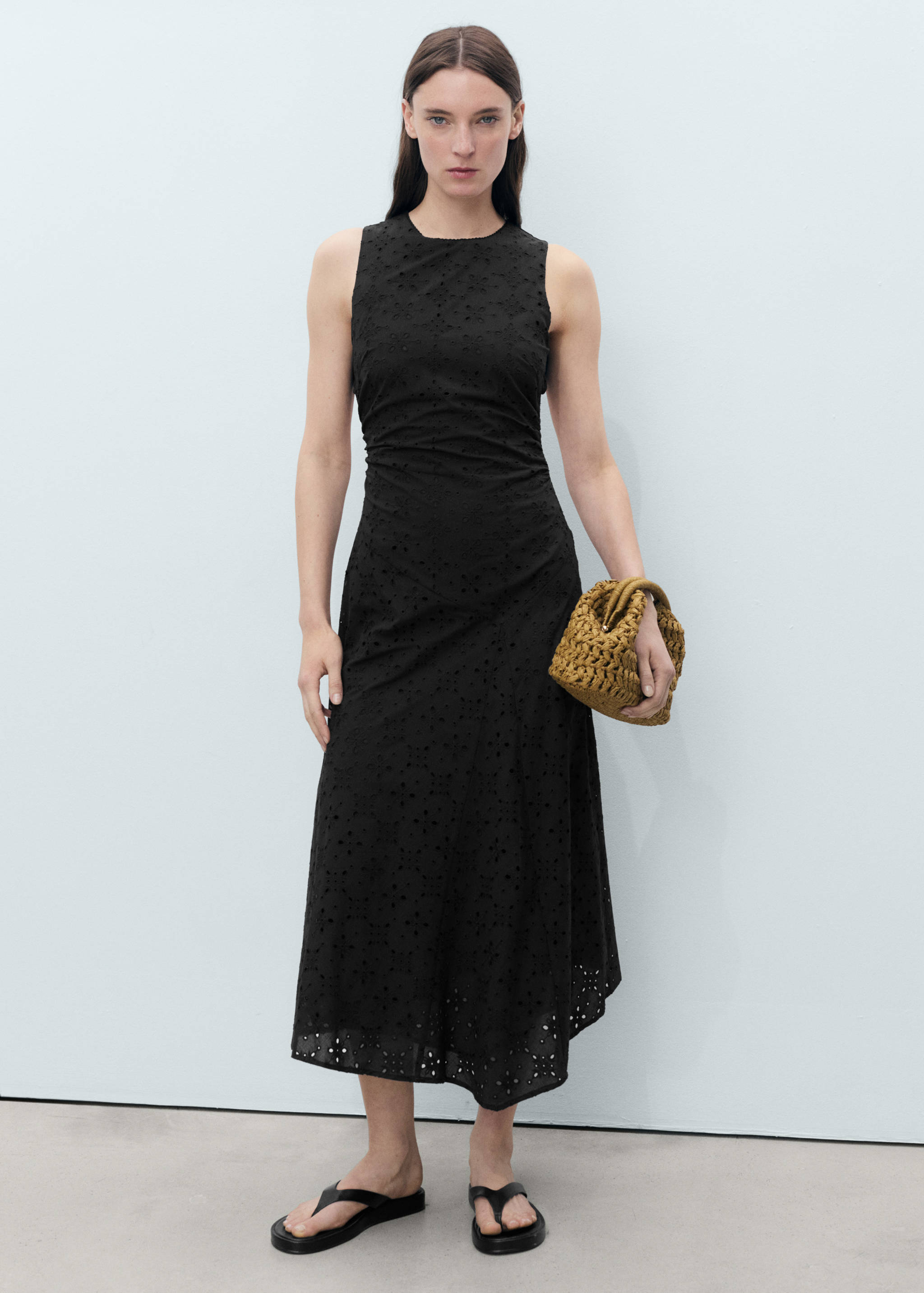 Midi dress with broderie anglaise embroidery - General plane