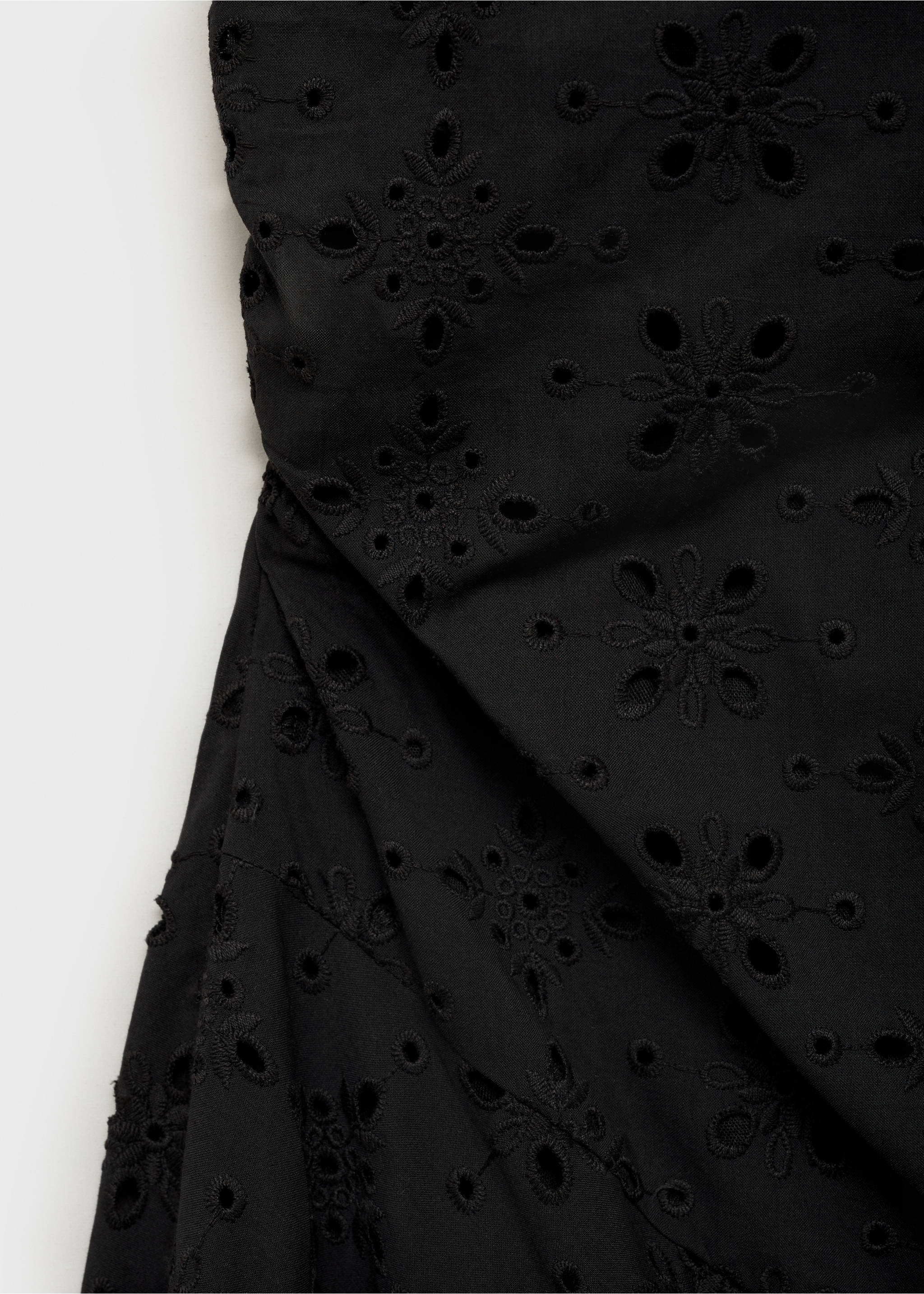 Midi dress with broderie anglaise embroidery - Details of the article 8, Black. Ref: 87019067-00.