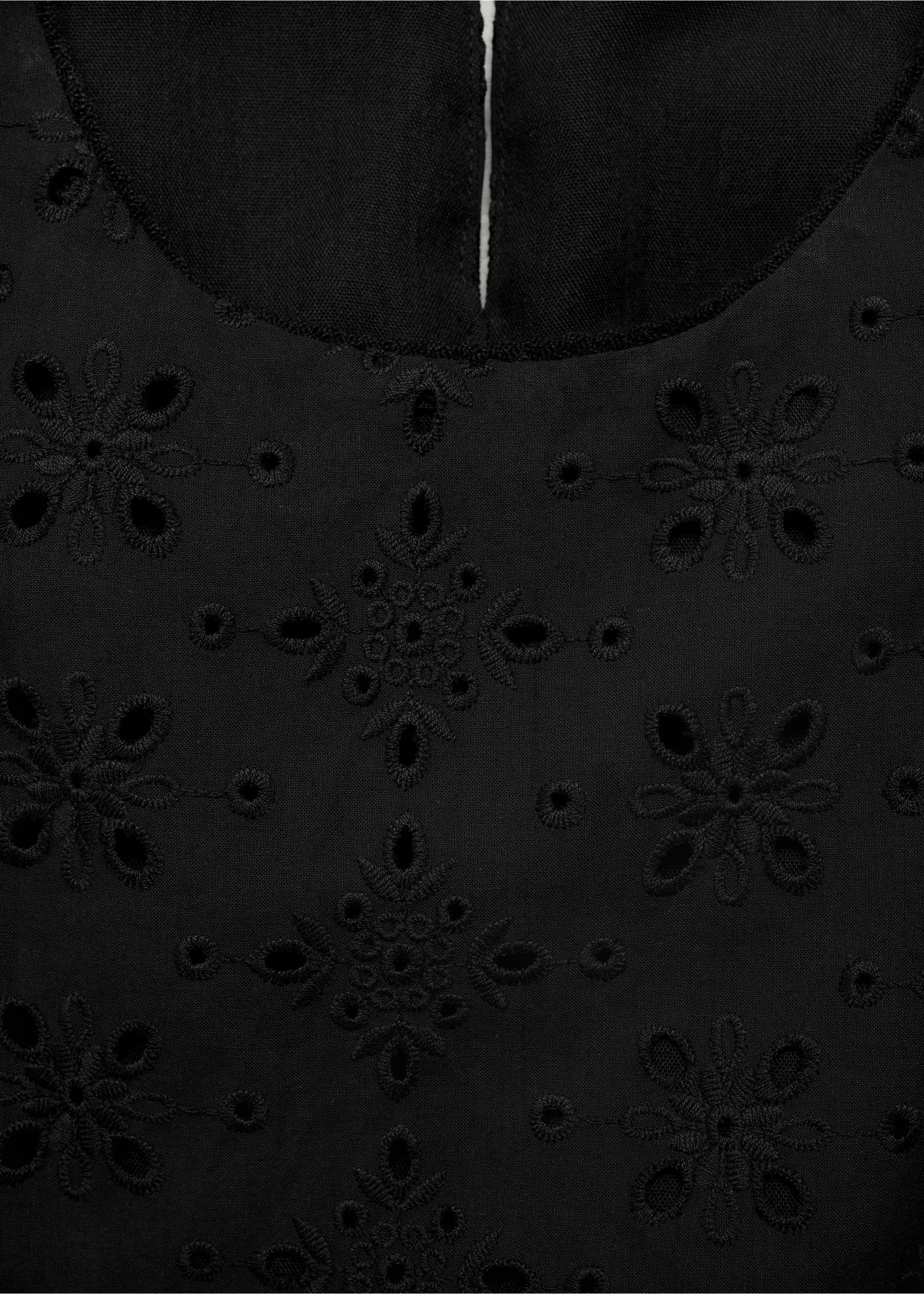Midi dress with broderie anglaise embroidery - Details of the article 0, Black. Ref: 87019067-00.