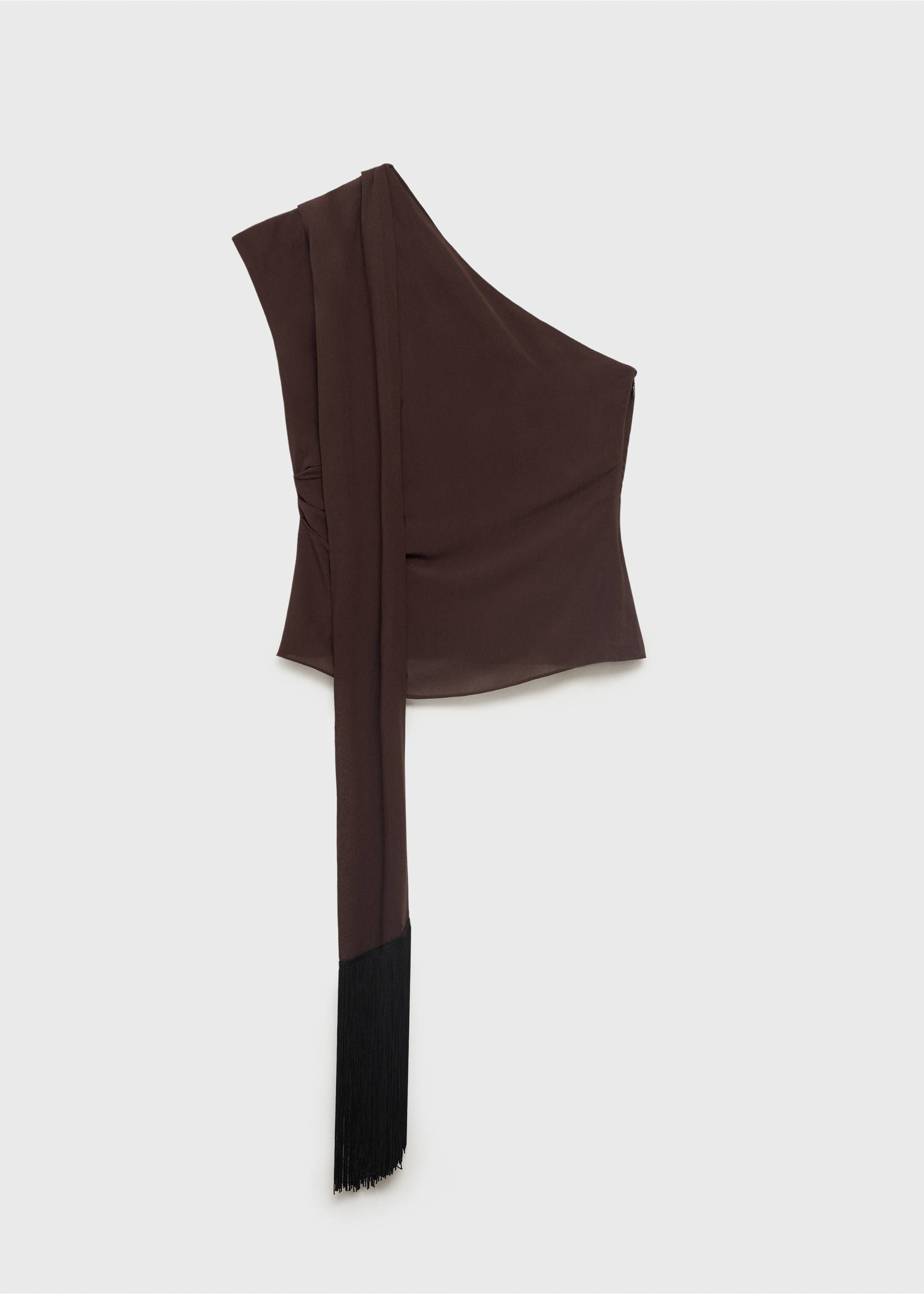 Blouse asymétrique avec foulard et détails à franges - Article sans modèle, Marron. Ref: 87019070-00.