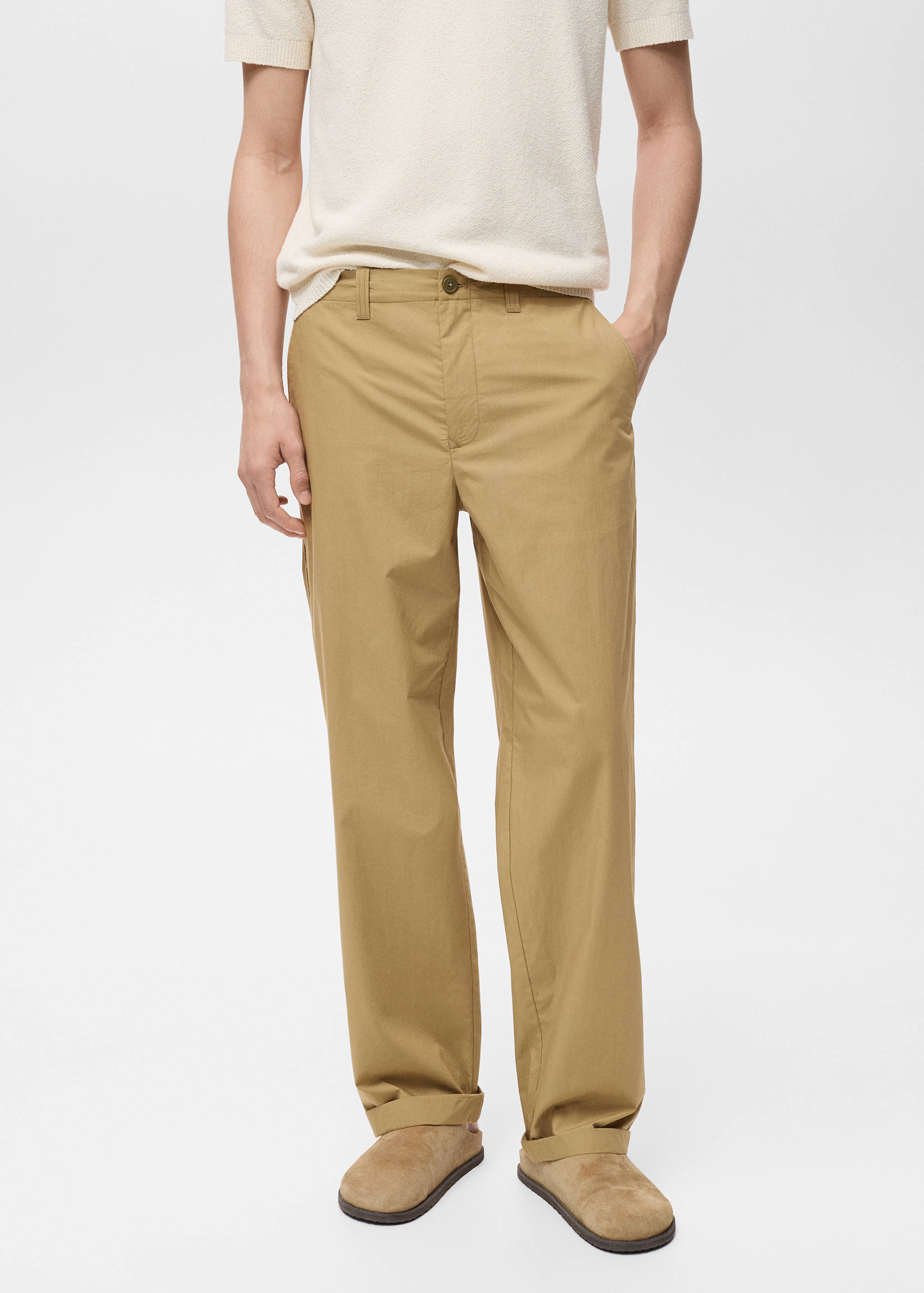 100% straight-fit cotton trousers - Medium plane