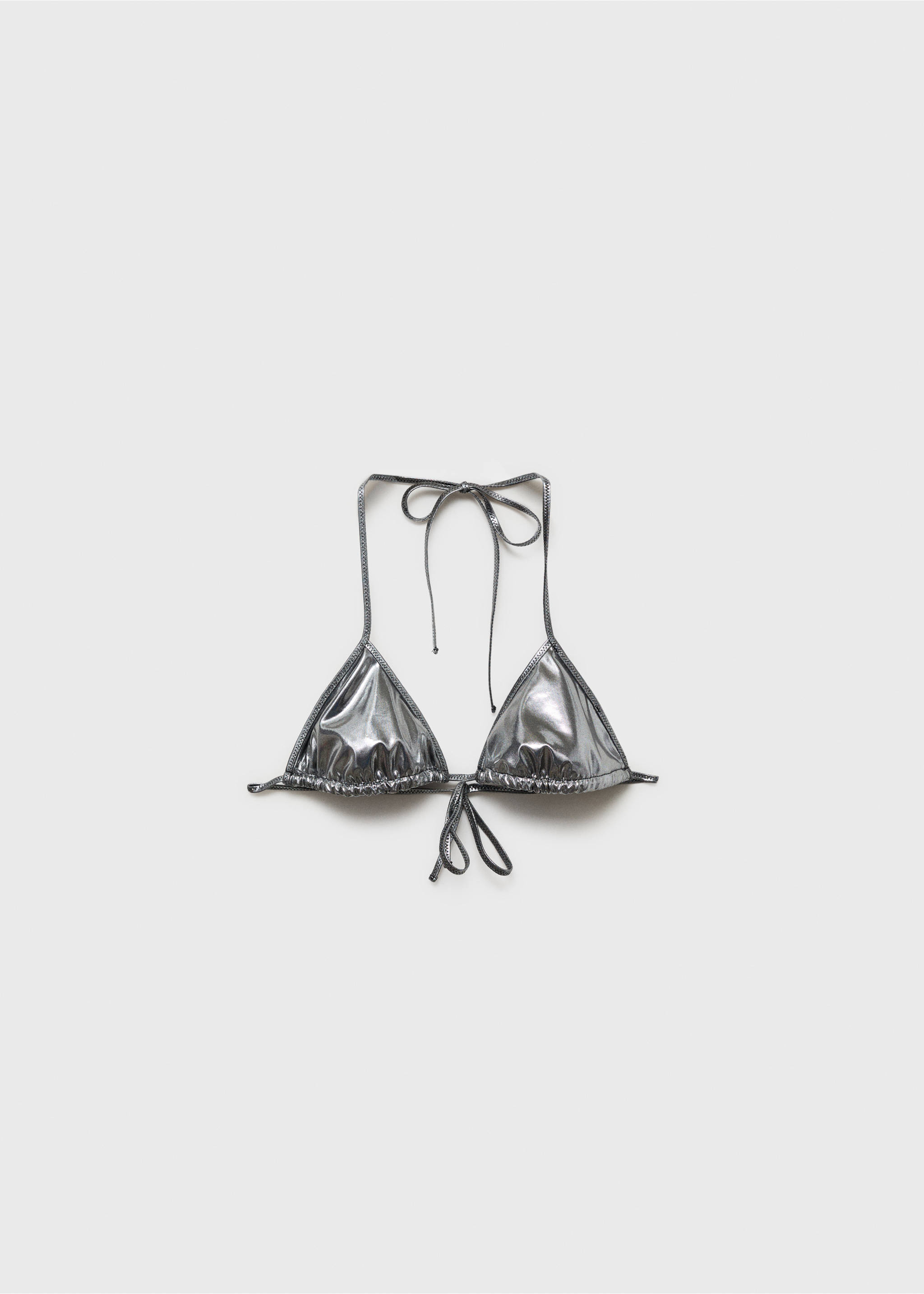 Metallic-effect triangle bikini top - Article without model, Silver. Ref: 87019210-00.