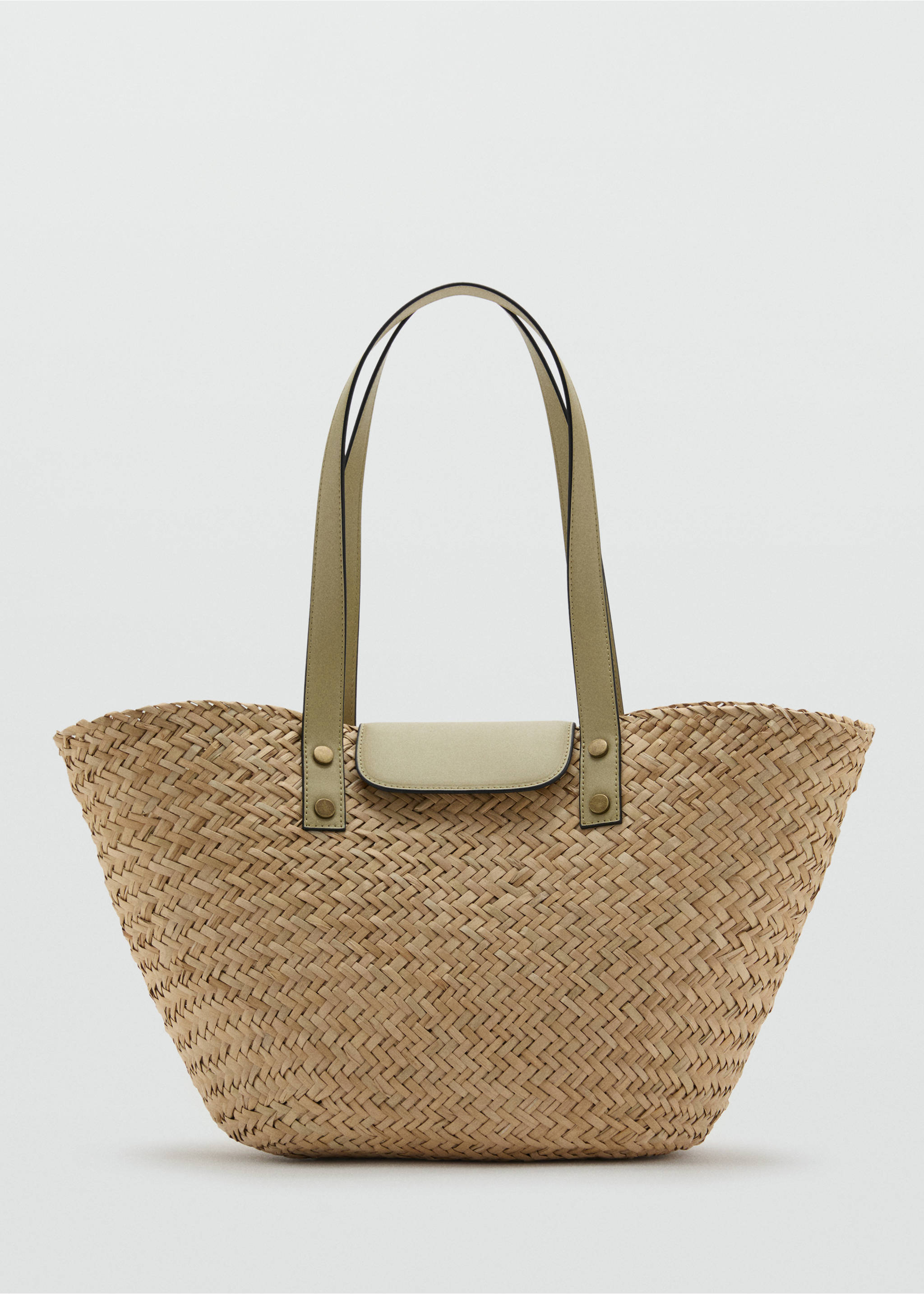 Natural fibre basket bag - Article without model, Olive Green. Ref: 87019807-00.