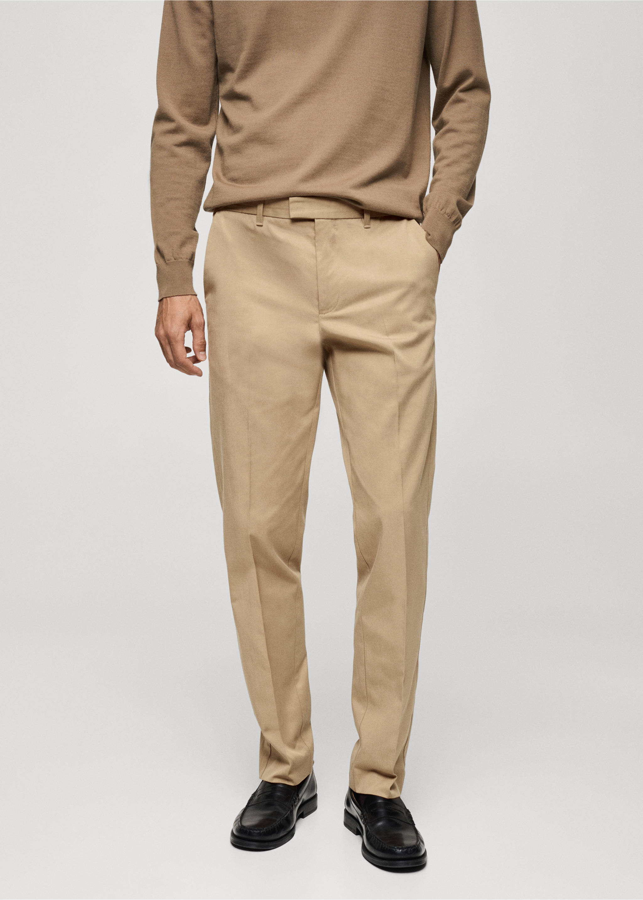 Regular-fit cotton trousers - Medium plane, Beige. Ref: 87020252-00.