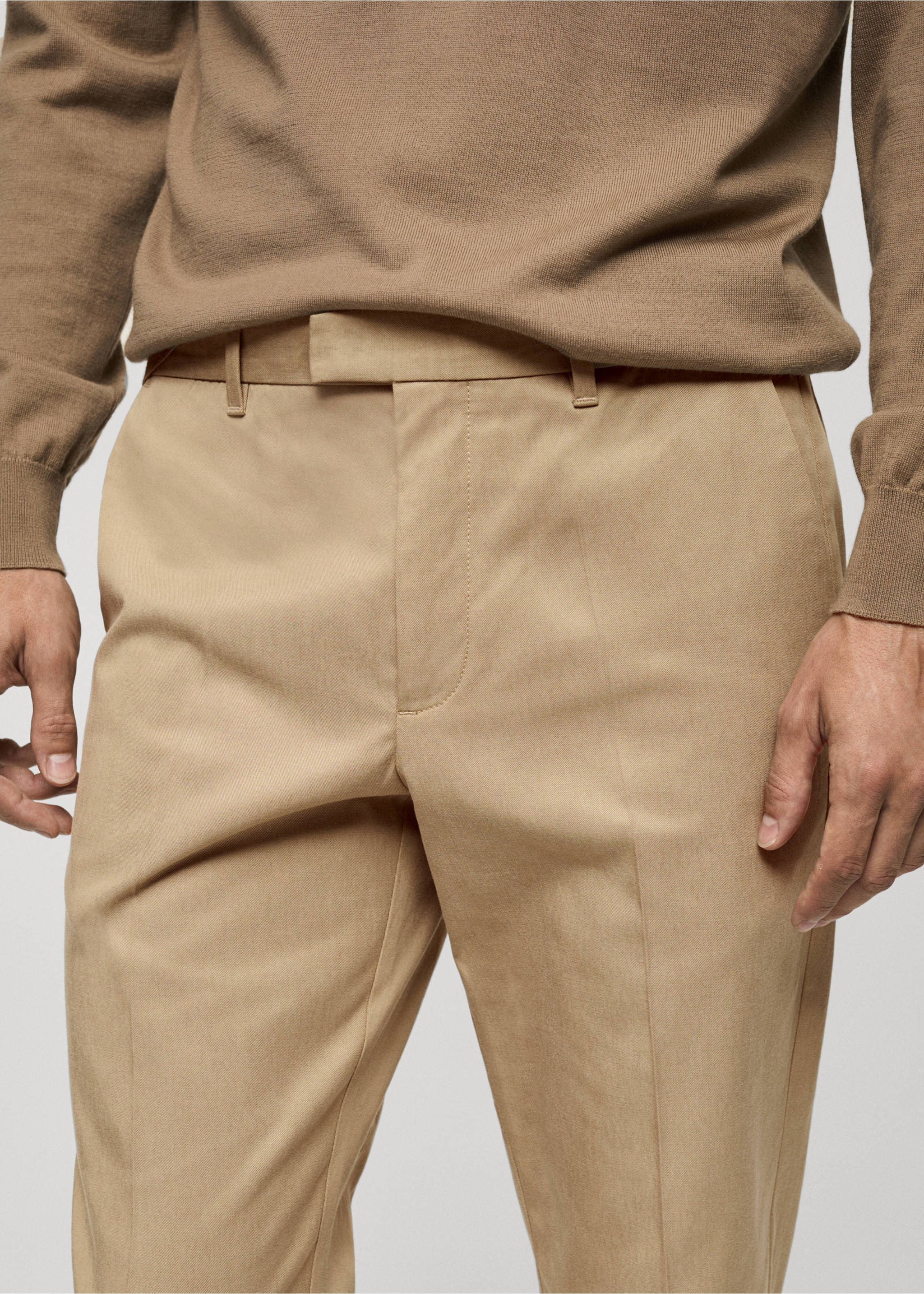 Regular-fit cotton trousers - Details of the article 1, Beige. Ref: 87020252-00.