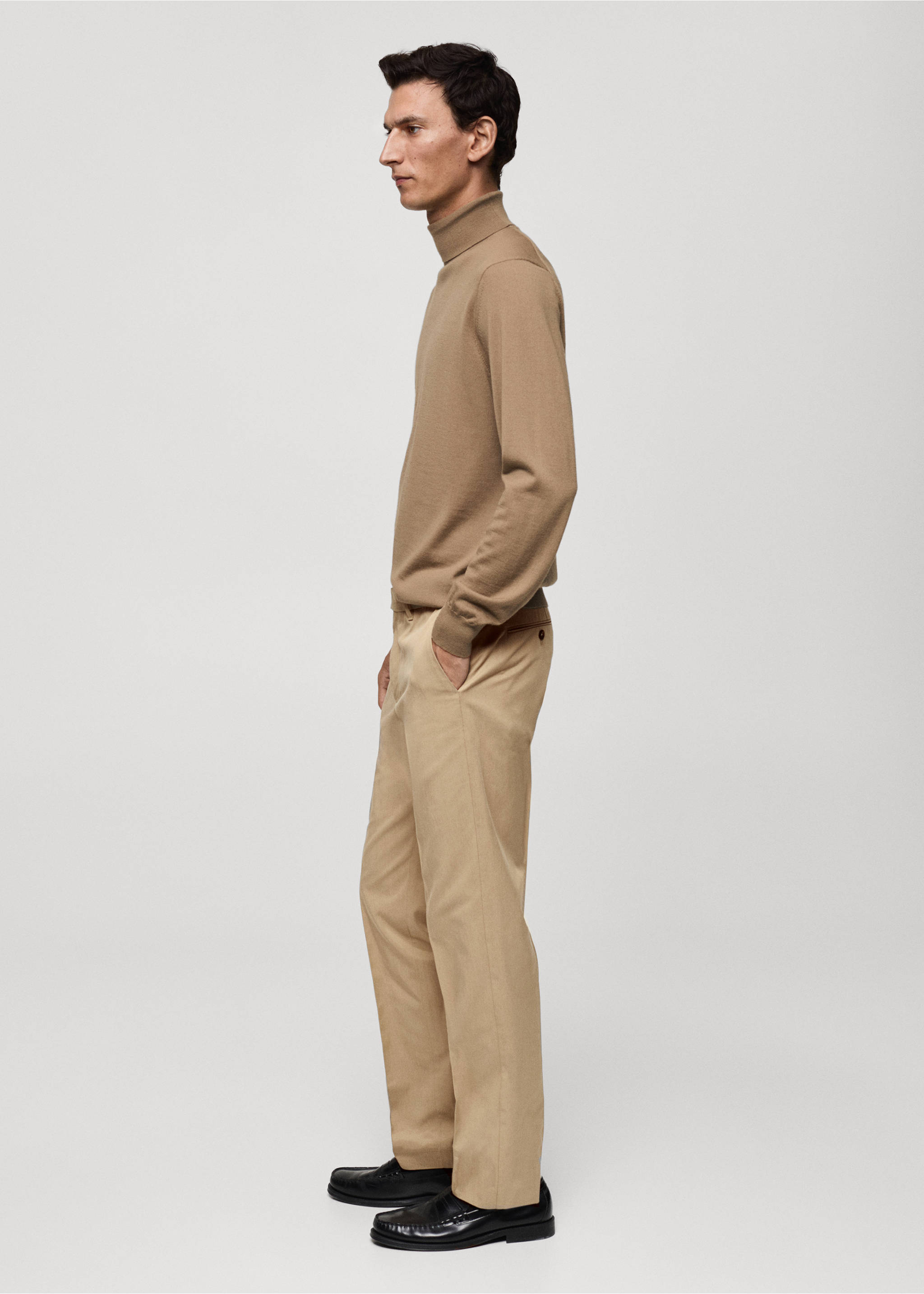 Regular-fit cotton trousers - Details of the article 6, Beige. Ref: 87020252-00.