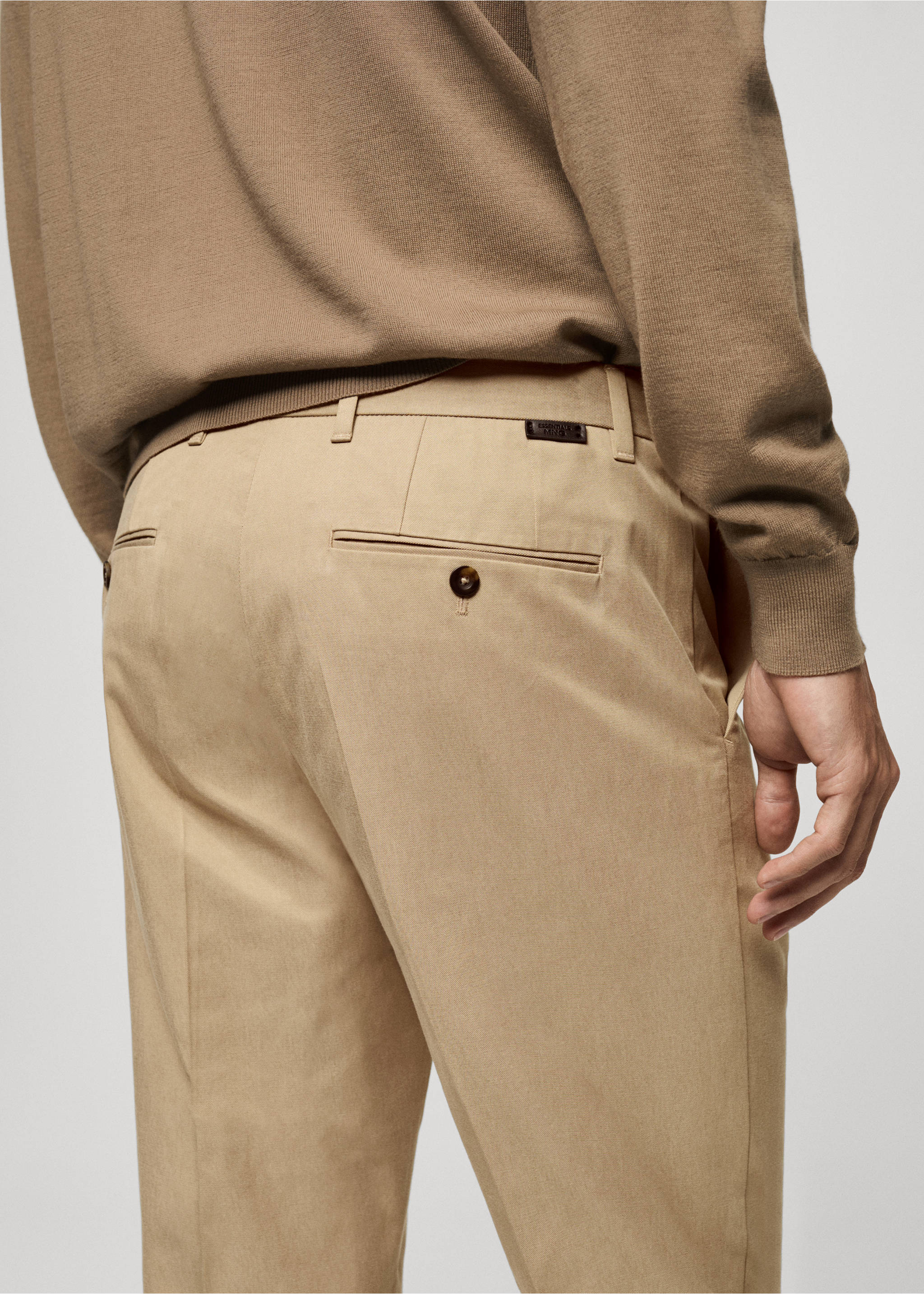 Regular-fit cotton trousers - Details of the article 2, Beige. Ref: 87020252-00.