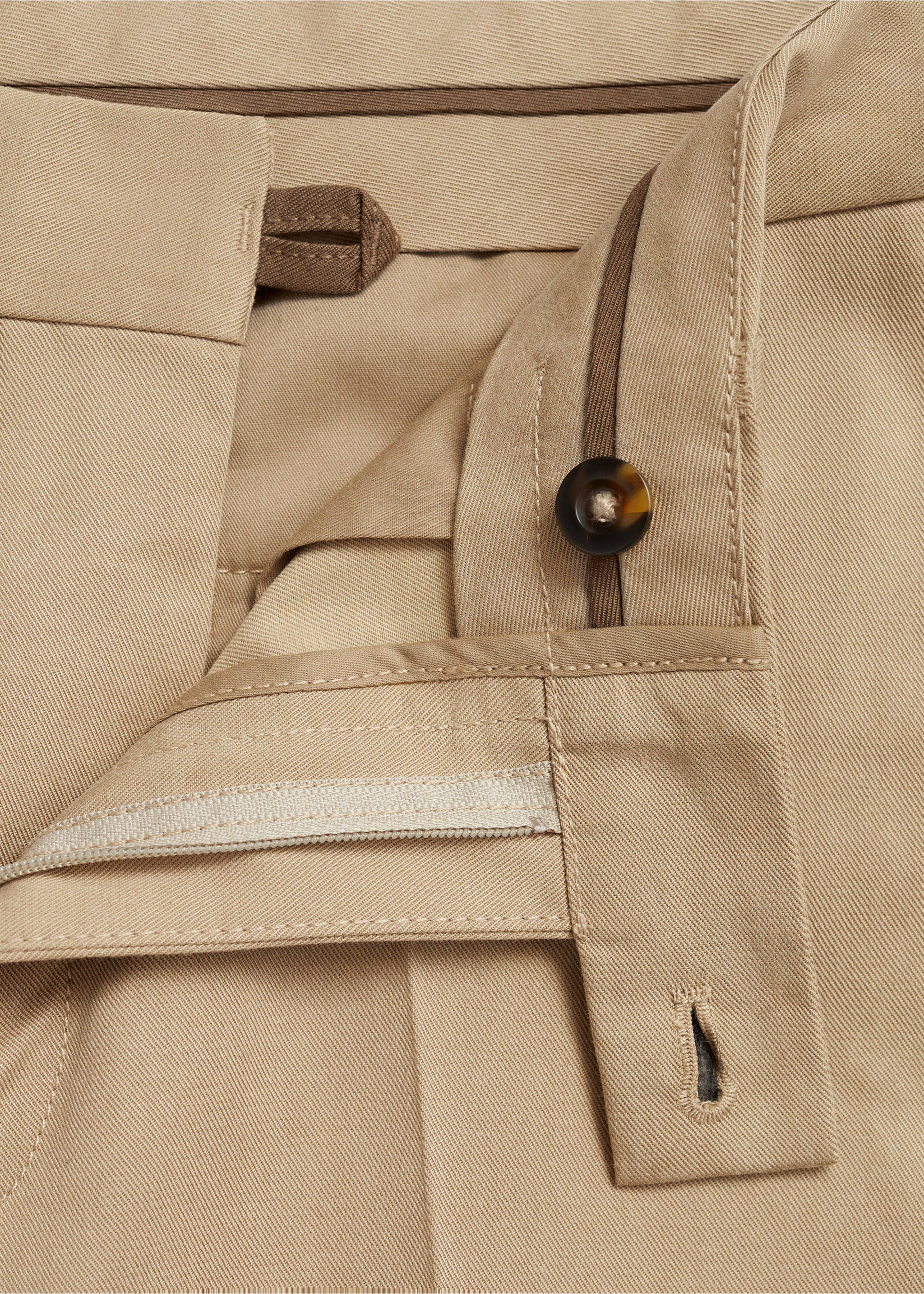 Regular-fit cotton trousers - Details of the article 8, Beige. Ref: 87020252-00.