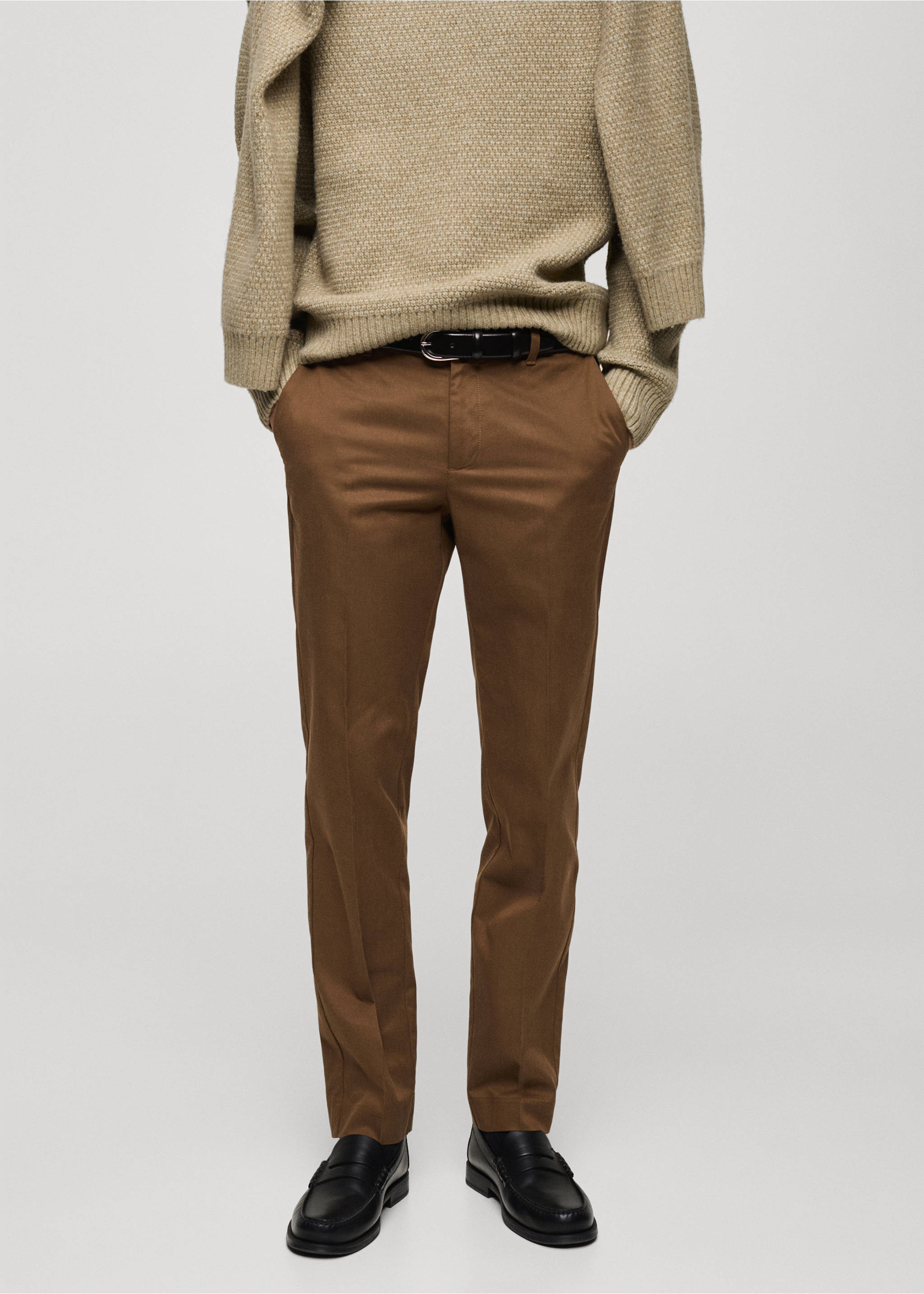 Regular-fit cotton trousers - Medium plane, Brown. Ref: 87020252-00.