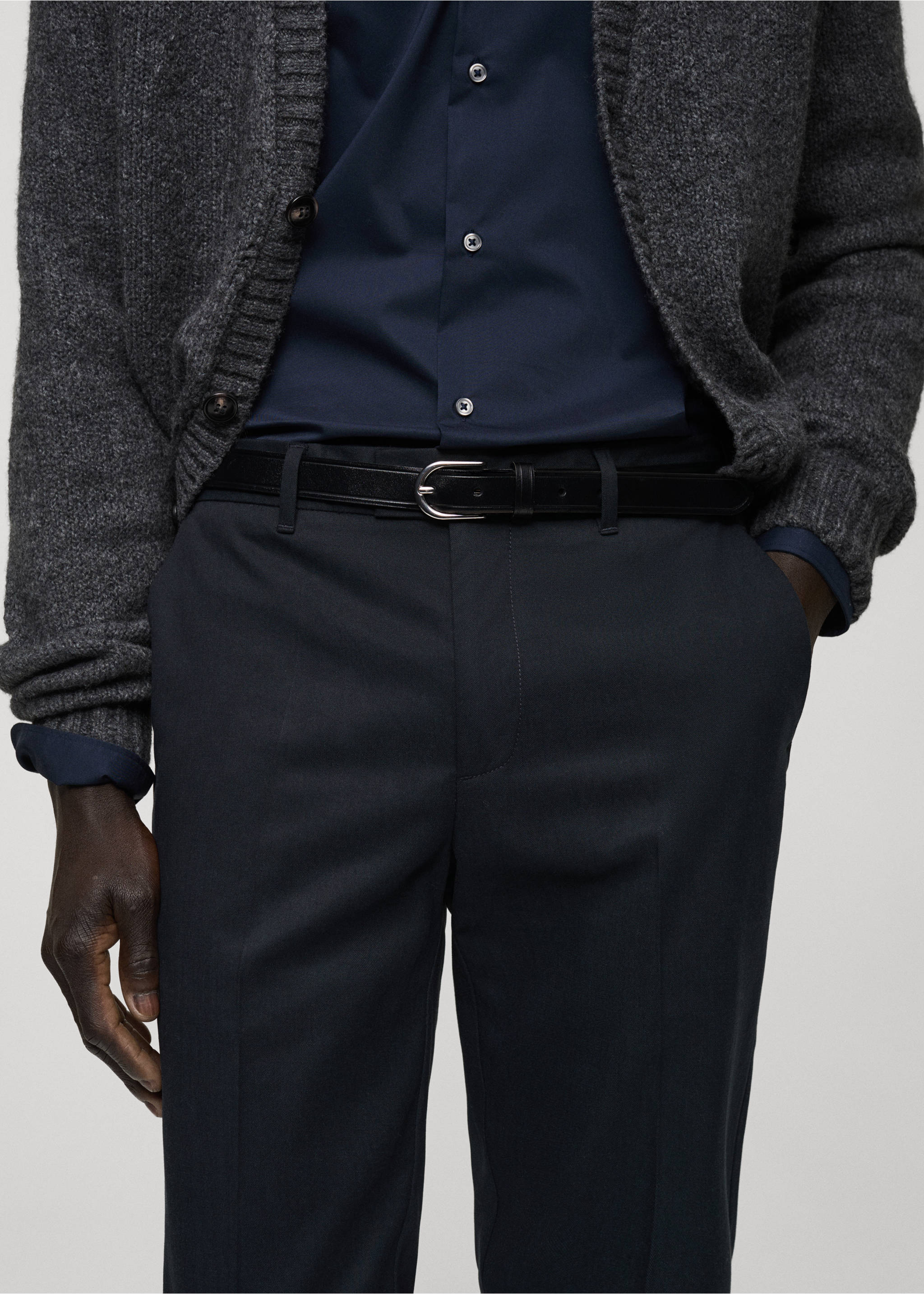 Regular-fit cotton trousers - Details of the article 1, Dark Navy. Ref: 87020252-00.