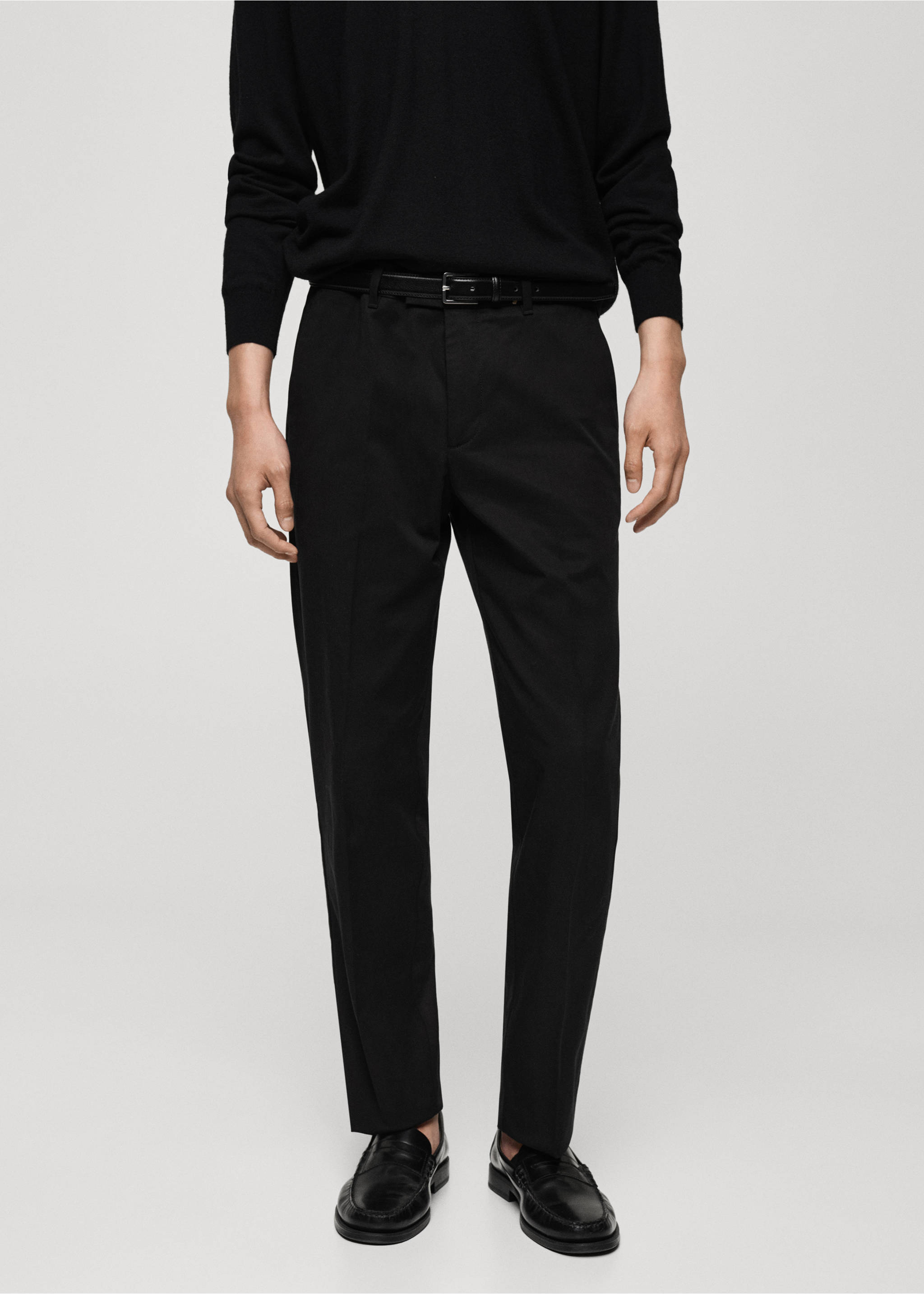 Regular-fit cotton trousers - Medium plane, Black. Ref: 87020252-00.