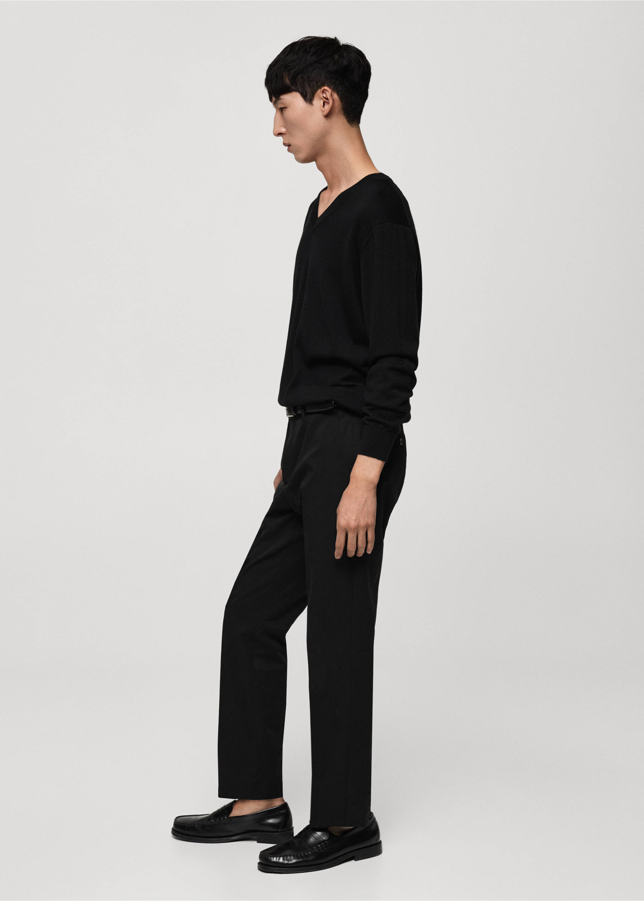 Regular-fit cotton trousers - Details of the article 3, Black. Ref: 87020252-00.