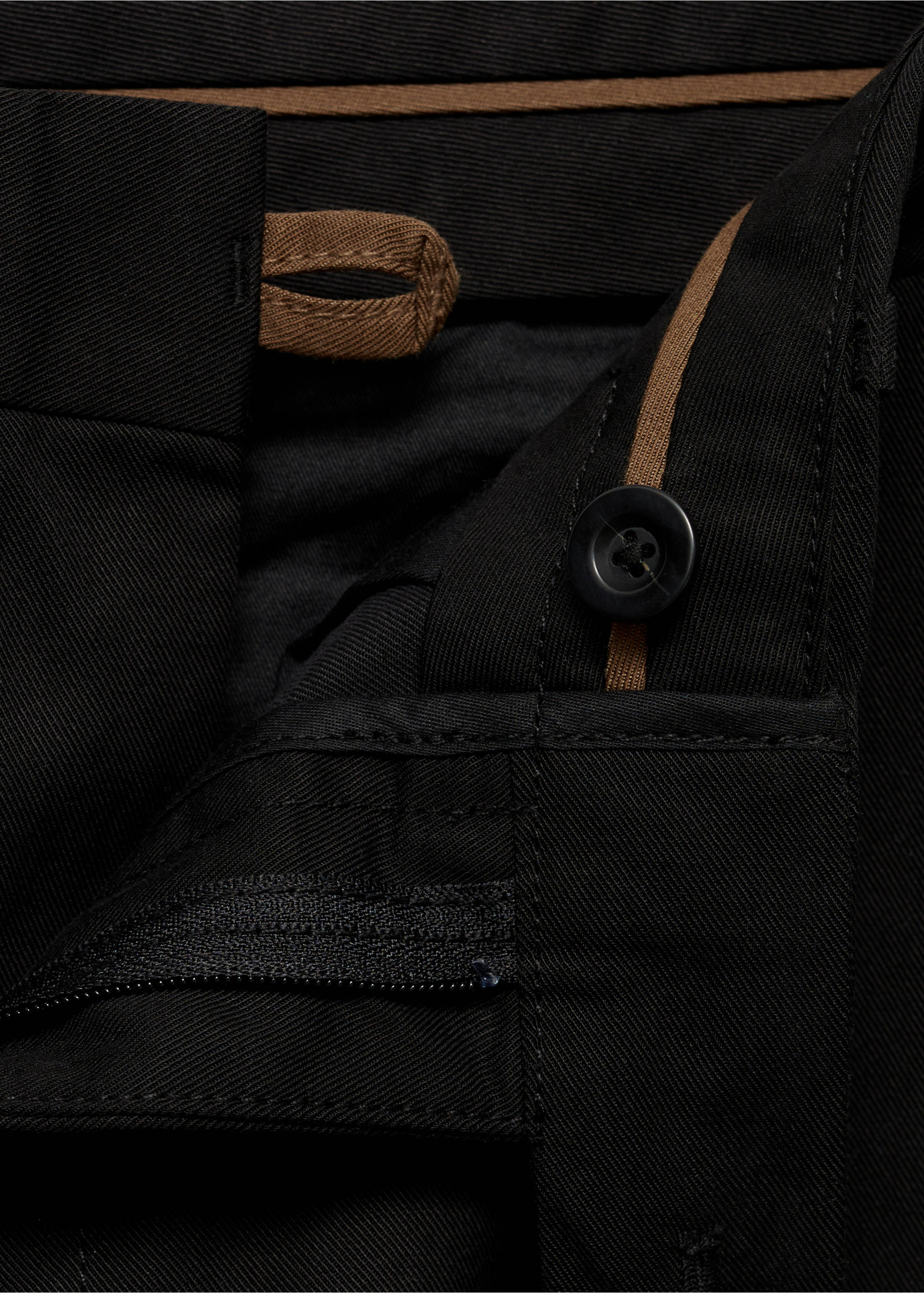 Regular-fit cotton trousers - Details of the article 8, Black. Ref: 87020252-00.