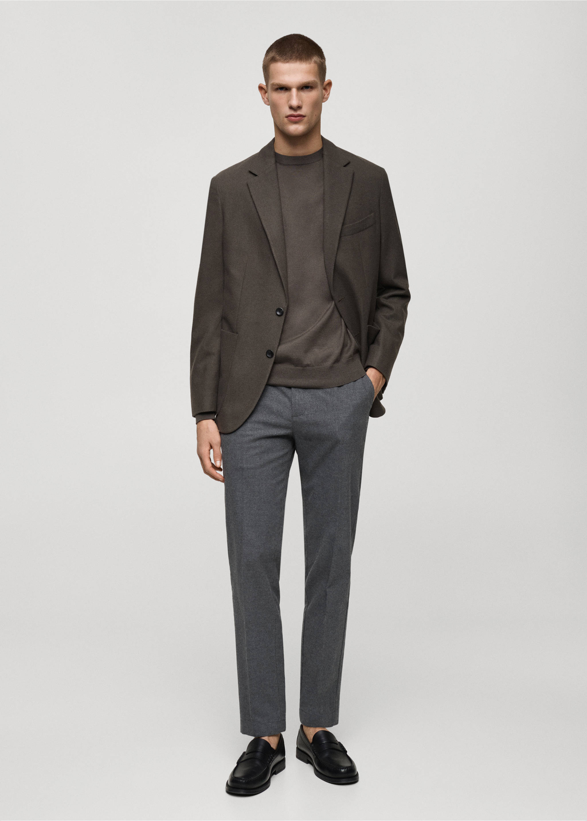 Regular-fit flannel trousers - General plane, Light Heather Grey. Ref: 87020253-00.