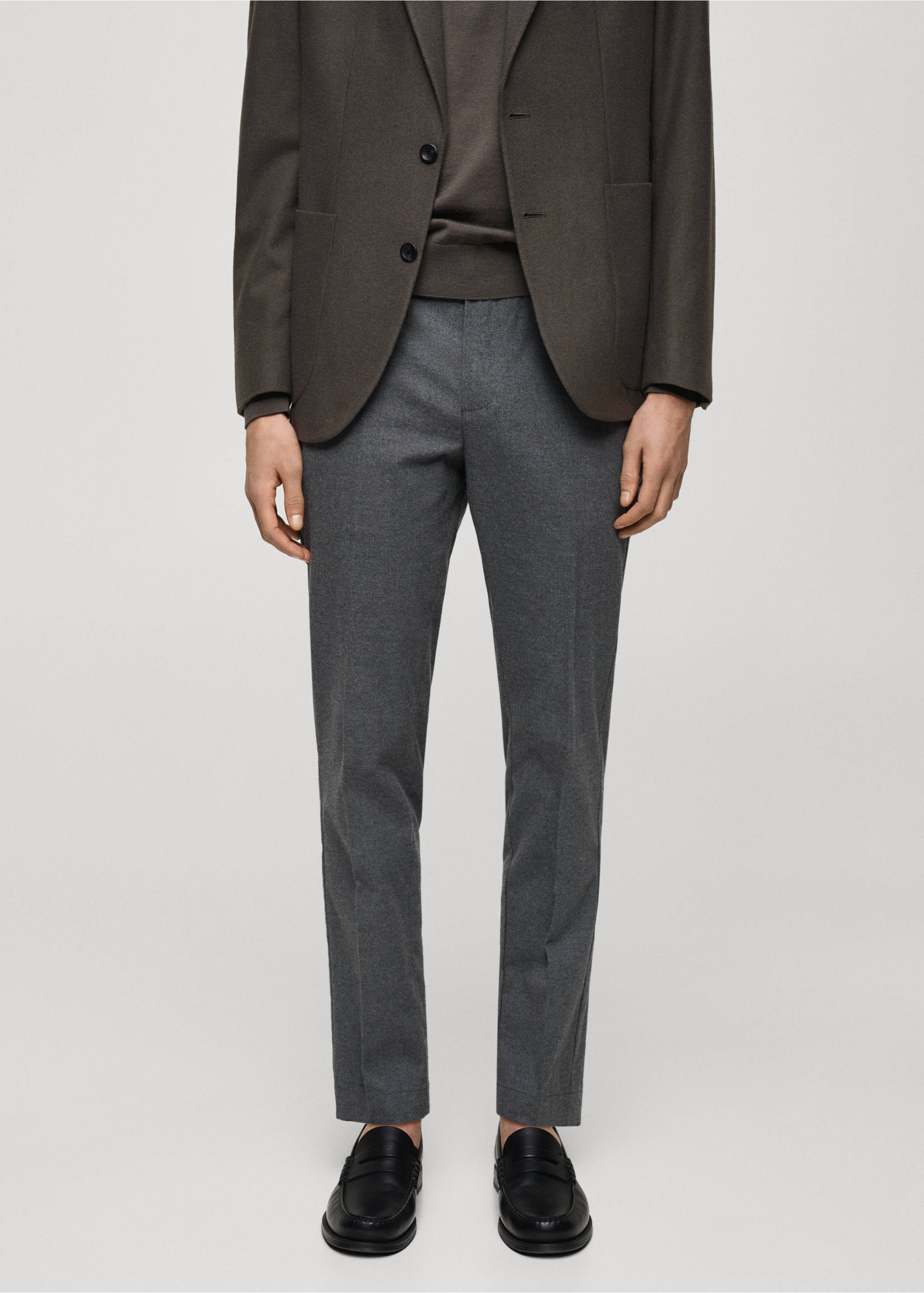 Regular-fit flannel trousers - Medium plane, Light Heather Grey. Ref: 87020253-00.