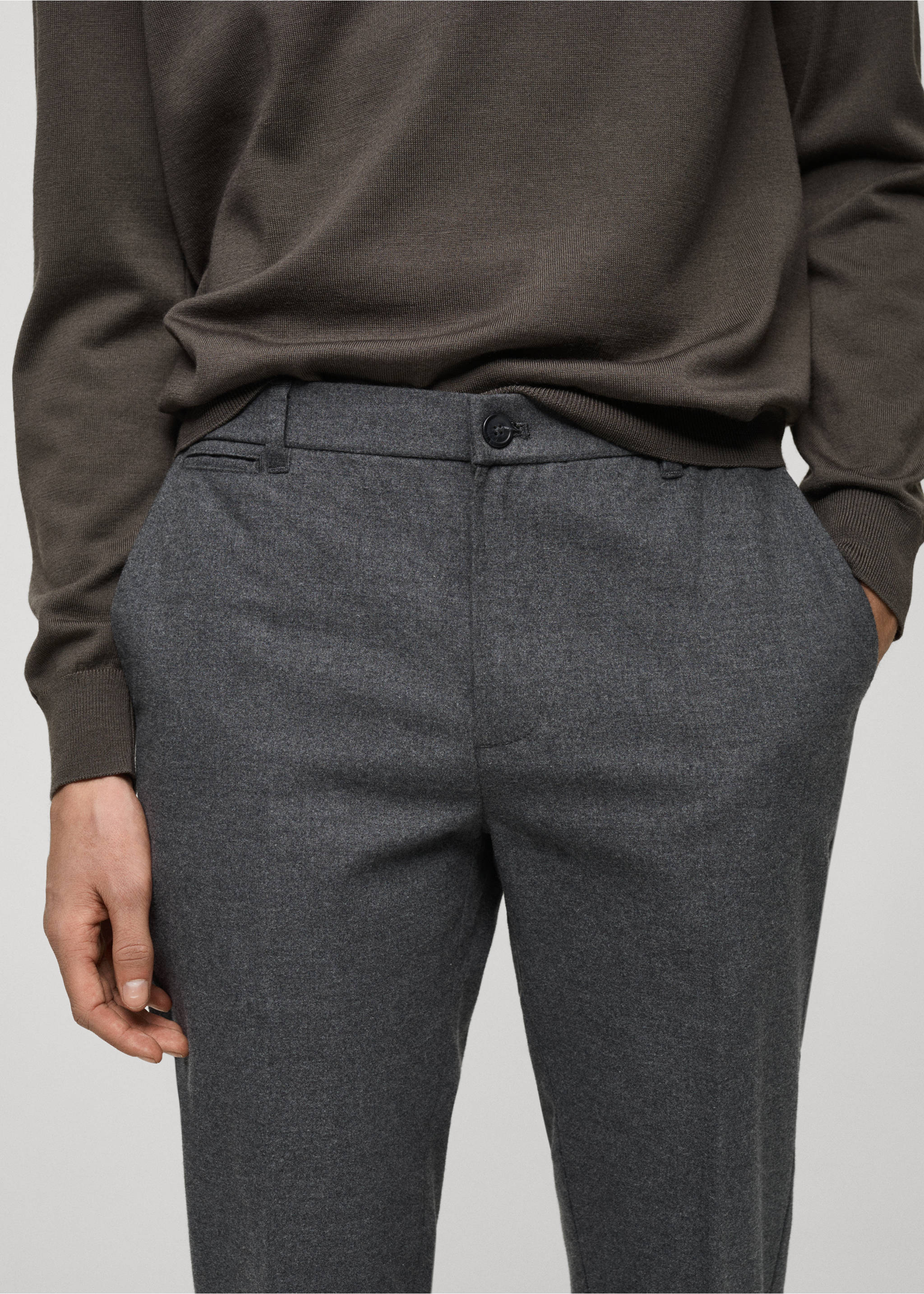 Regular-fit flannel trousers - Details of the article 1, Light Heather Grey. Ref: 87020253-00.