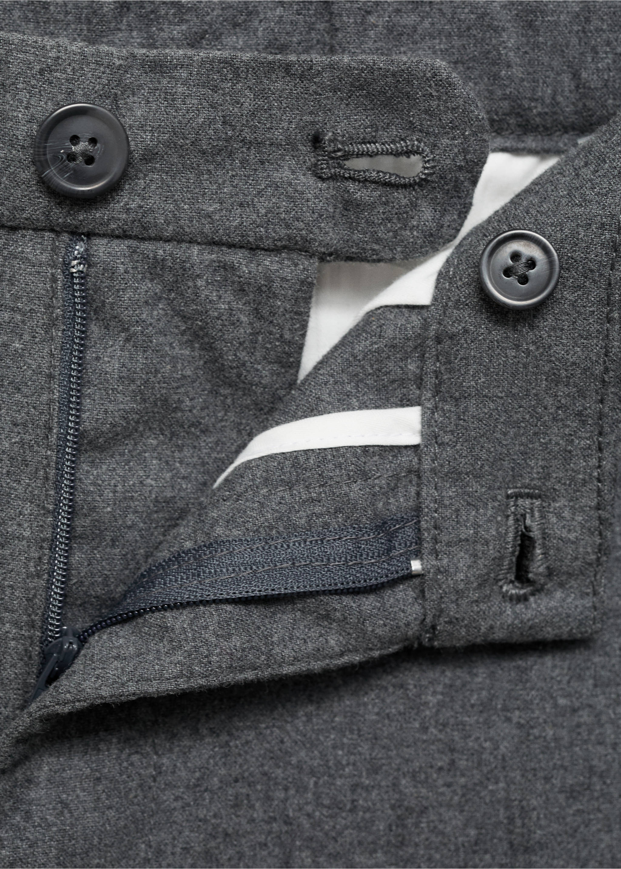 Regular-fit flannel trousers - Details of the article 8, Light Heather Grey. Ref: 87020253-00.