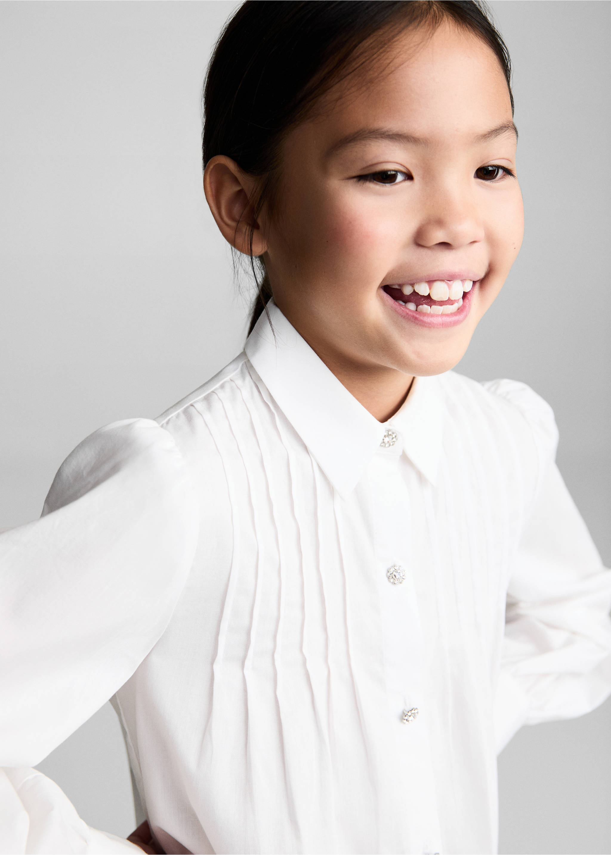 Bavlněná košile se štrasovými knoflíky - Detail zboží 1, Bílá. Ref: 87020258-00.