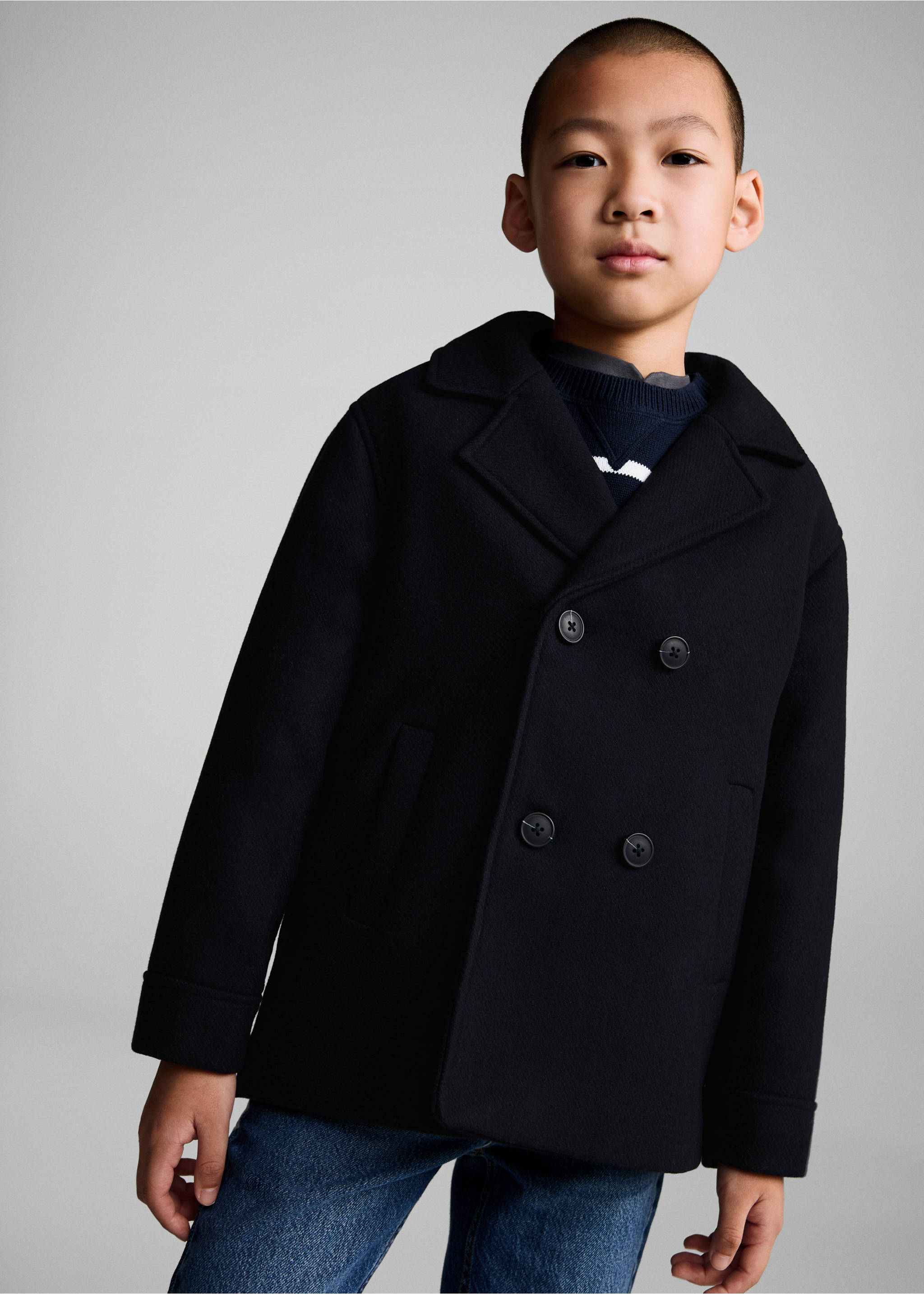 Buttoned wool coat - Medium plane, Dark Navy. Ref: 87020288-00.