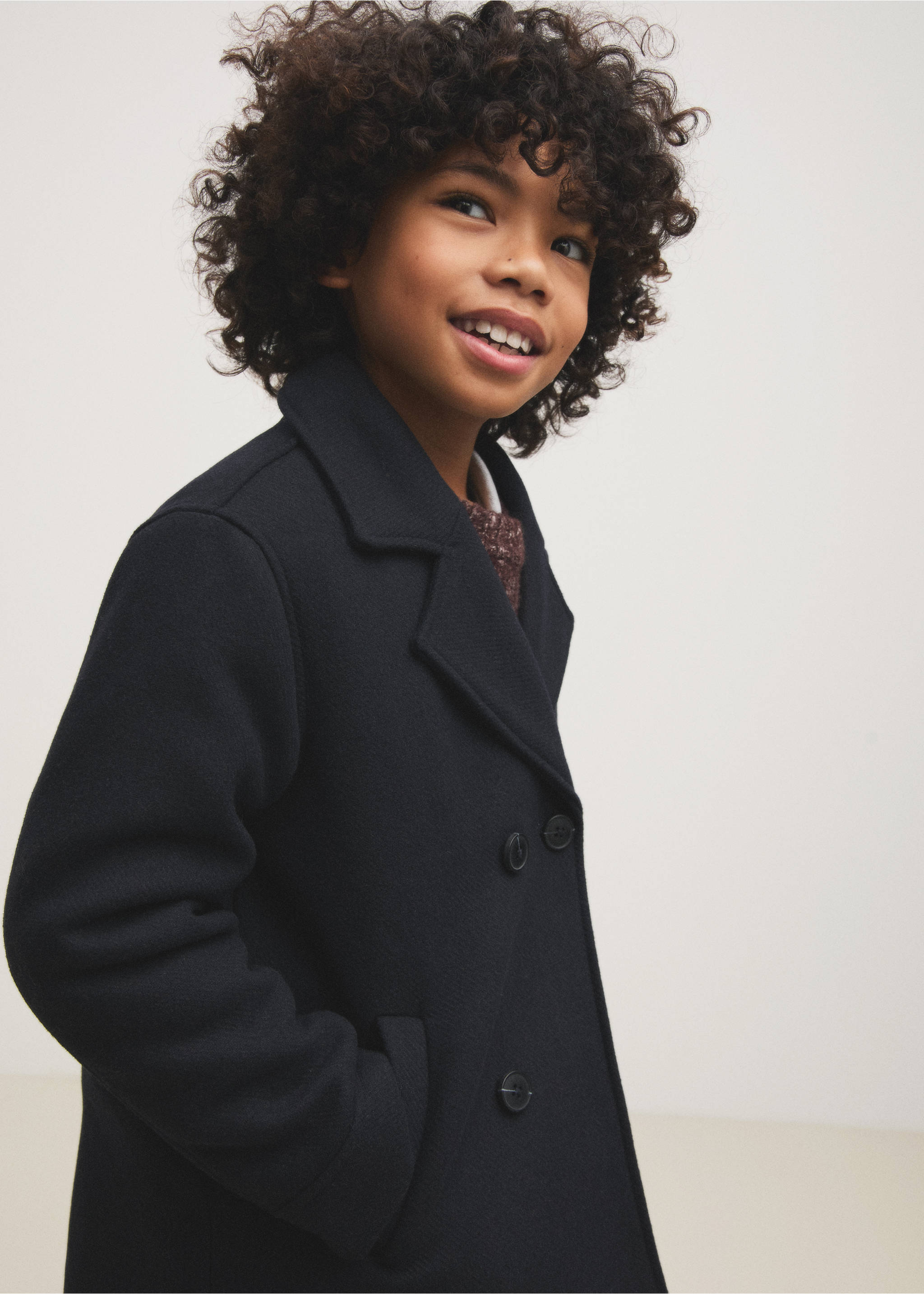 Buttoned wool coat - Details of the article 4, Dark Navy. Ref: 87020288-00.