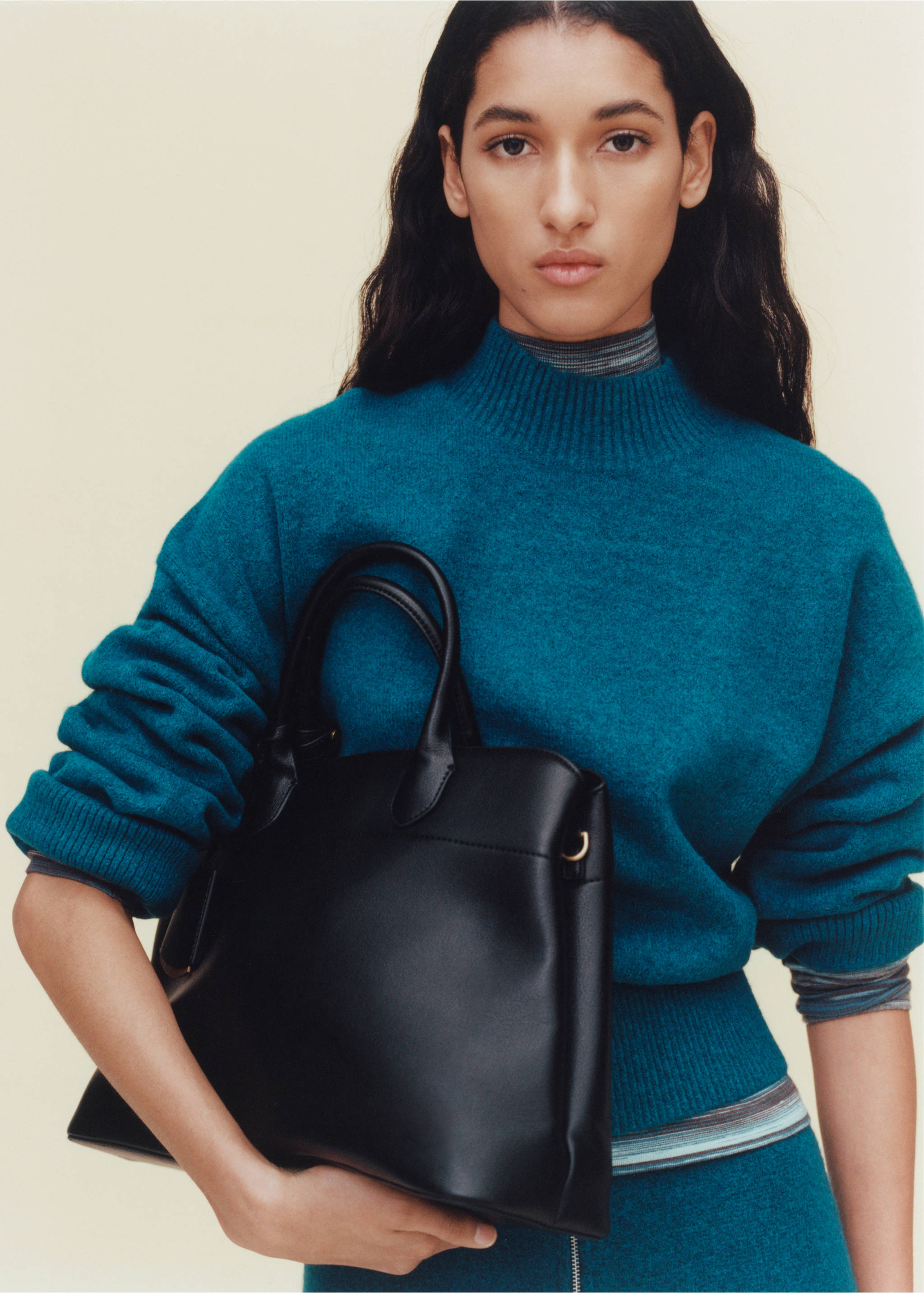 Shopper bag with double handle - General plane, Black. Ref: 87020395-00.