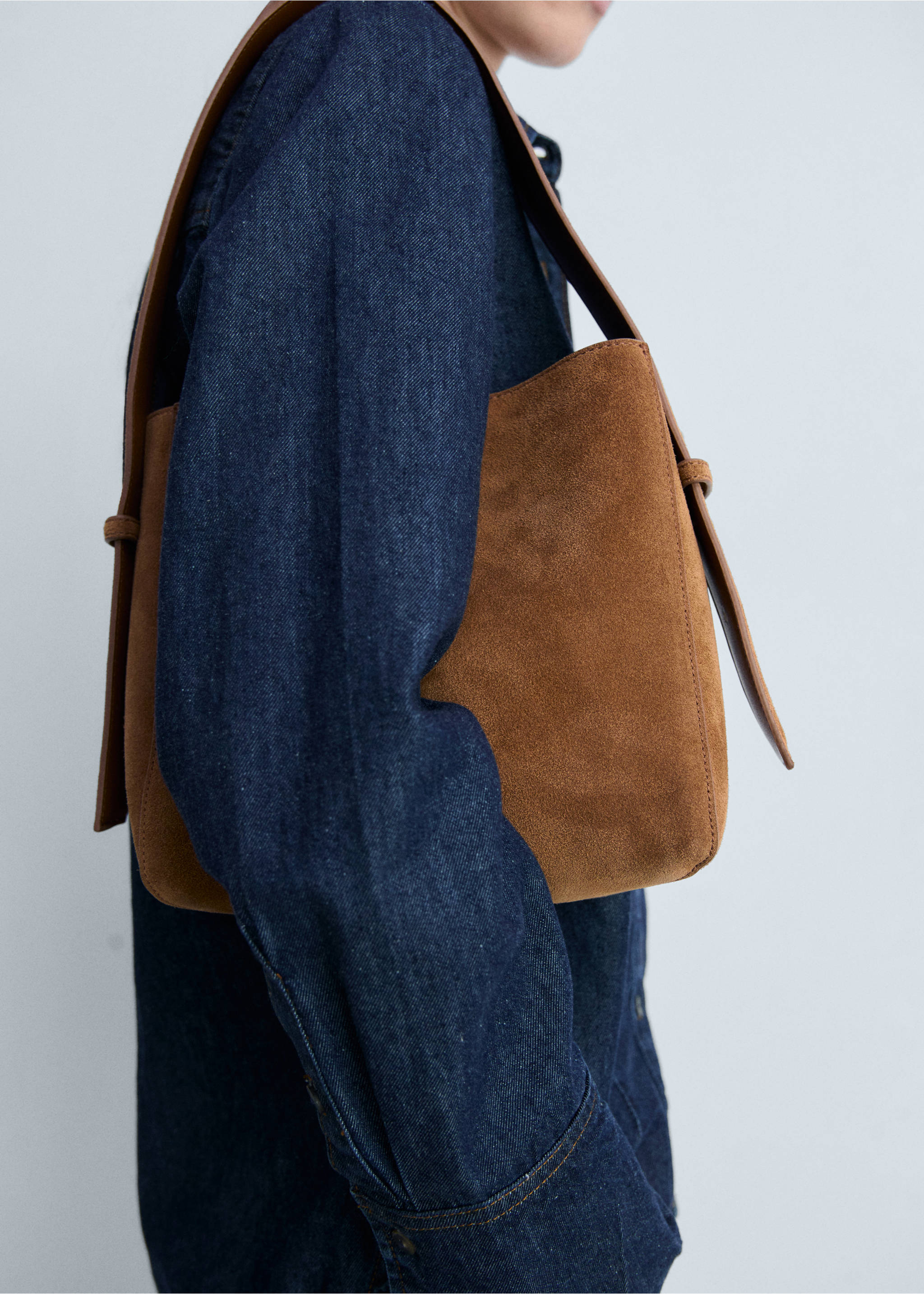 Suede mini shopper bag - Details of the article 9, Leather. Ref: 87020431-00.