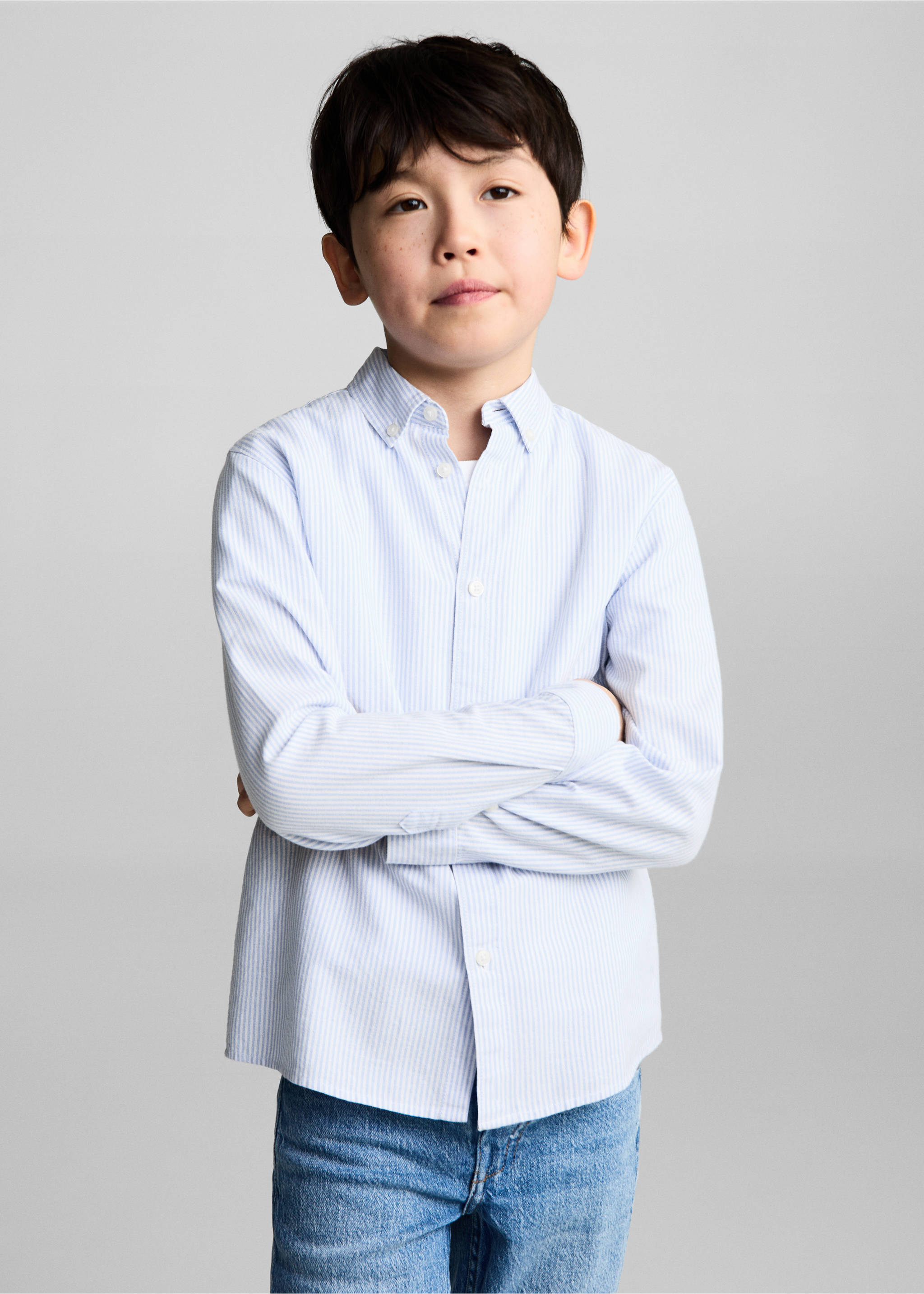 Stripete Oxfordskjorte i 100% bomull - Halvtotal bildeutsnitt, Himmelblå. Ref: 87020432-00.