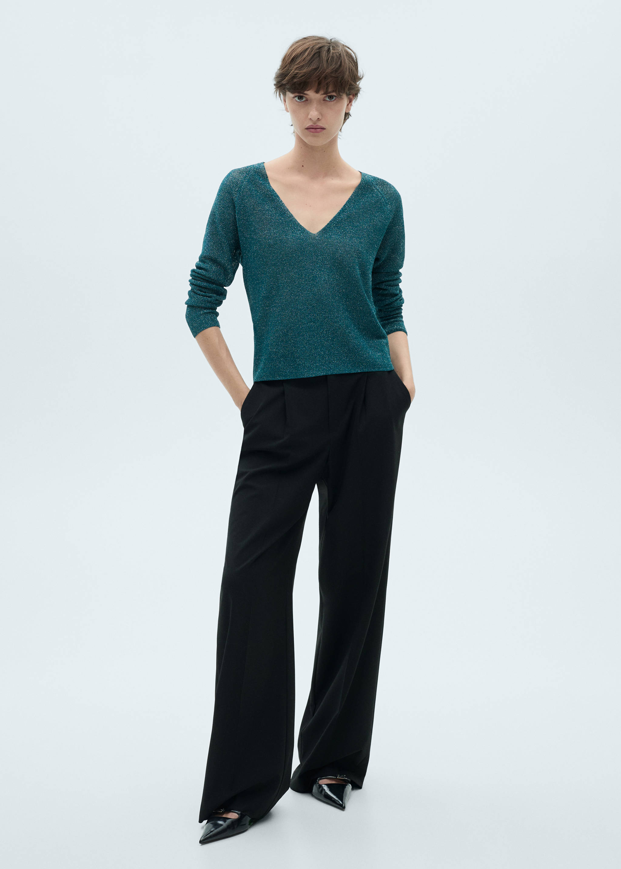 V-neck lurex sweater - General plane
