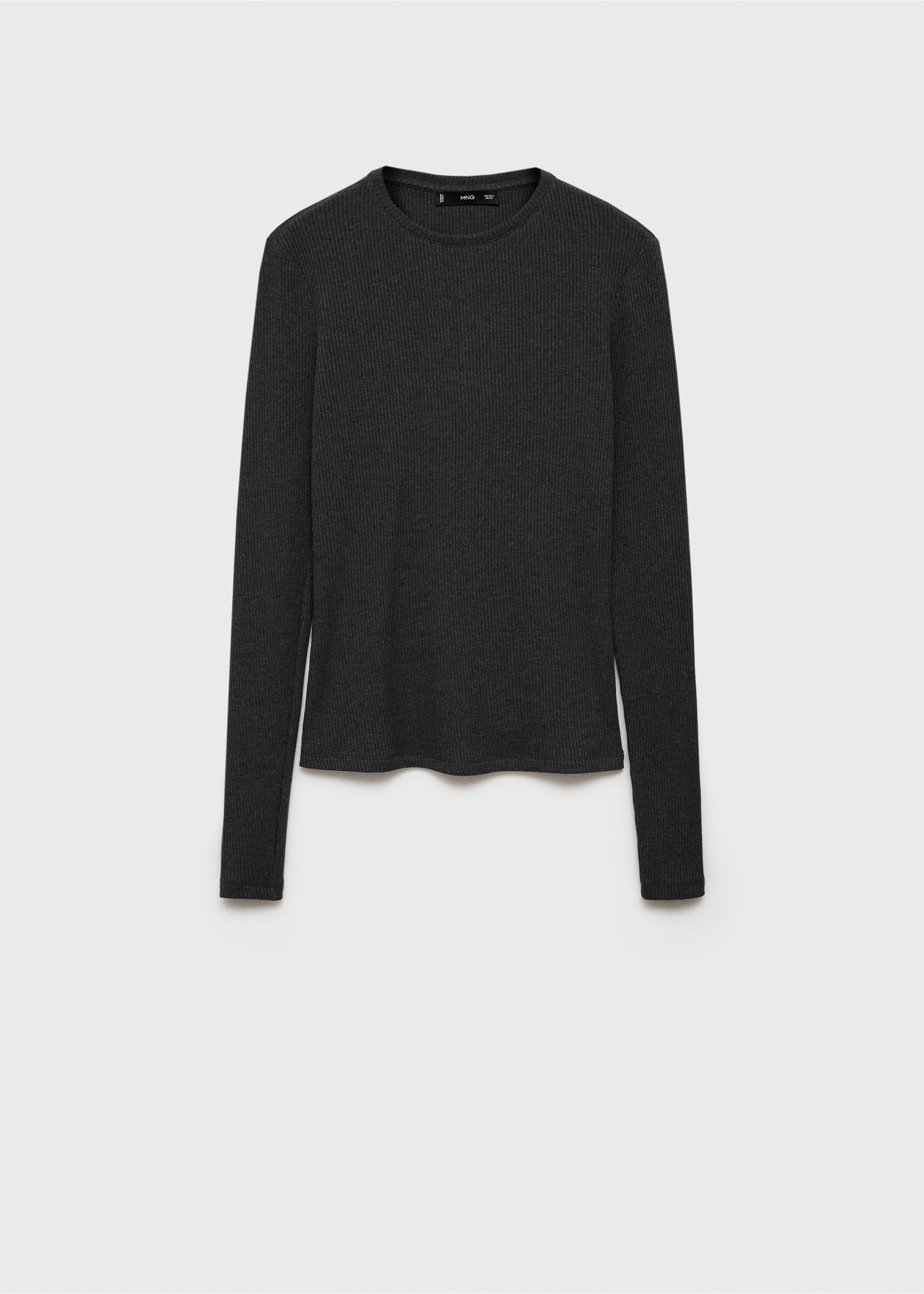Ribbed long-sleeved t-shirt - Article without model, Charcoal. Ref: 87020444-00.