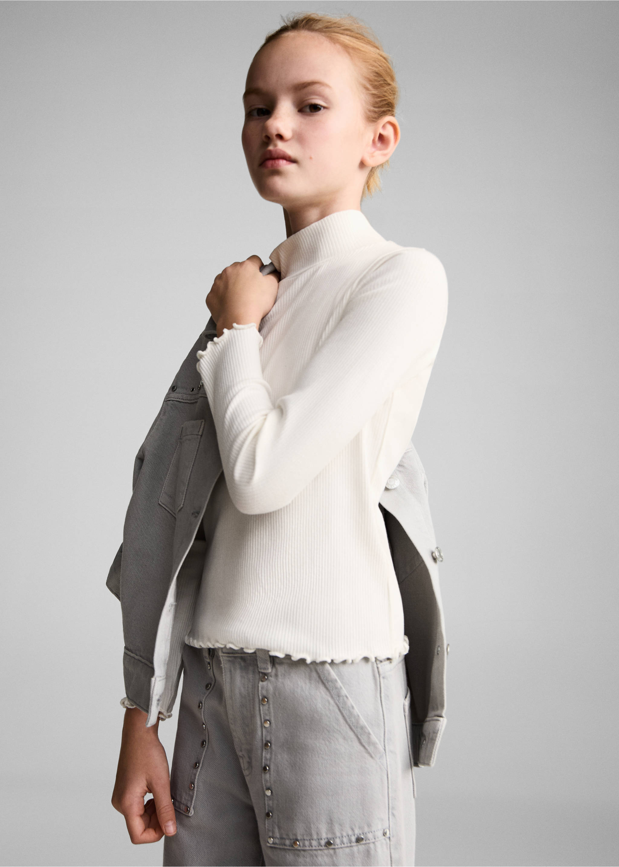 Ribbed high neck t-shirt - Medium plane, Off White. Ref: 87020447-00.