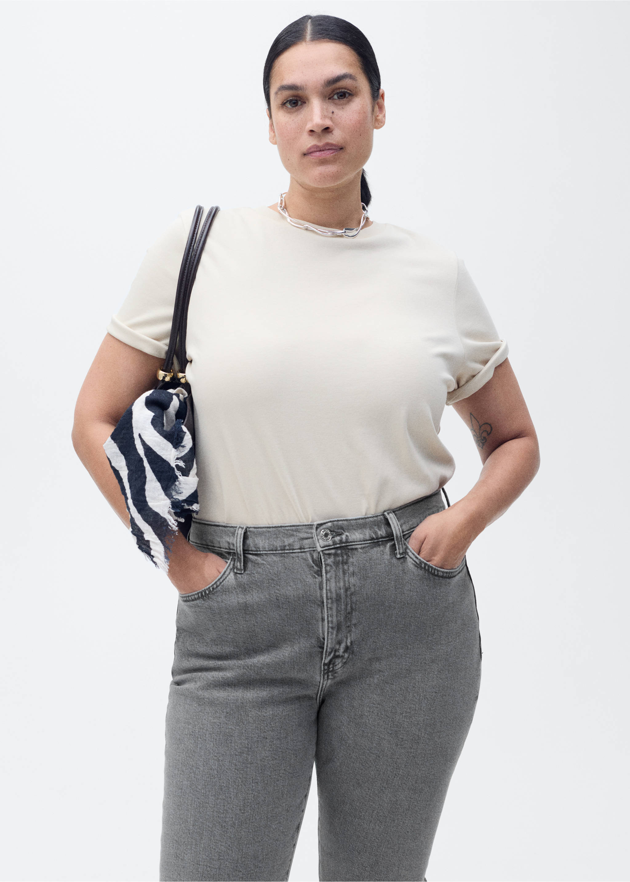 Claudia slim-fit cropped jeans - Details of the article 5, Open Grey. Ref: 87020451-00.