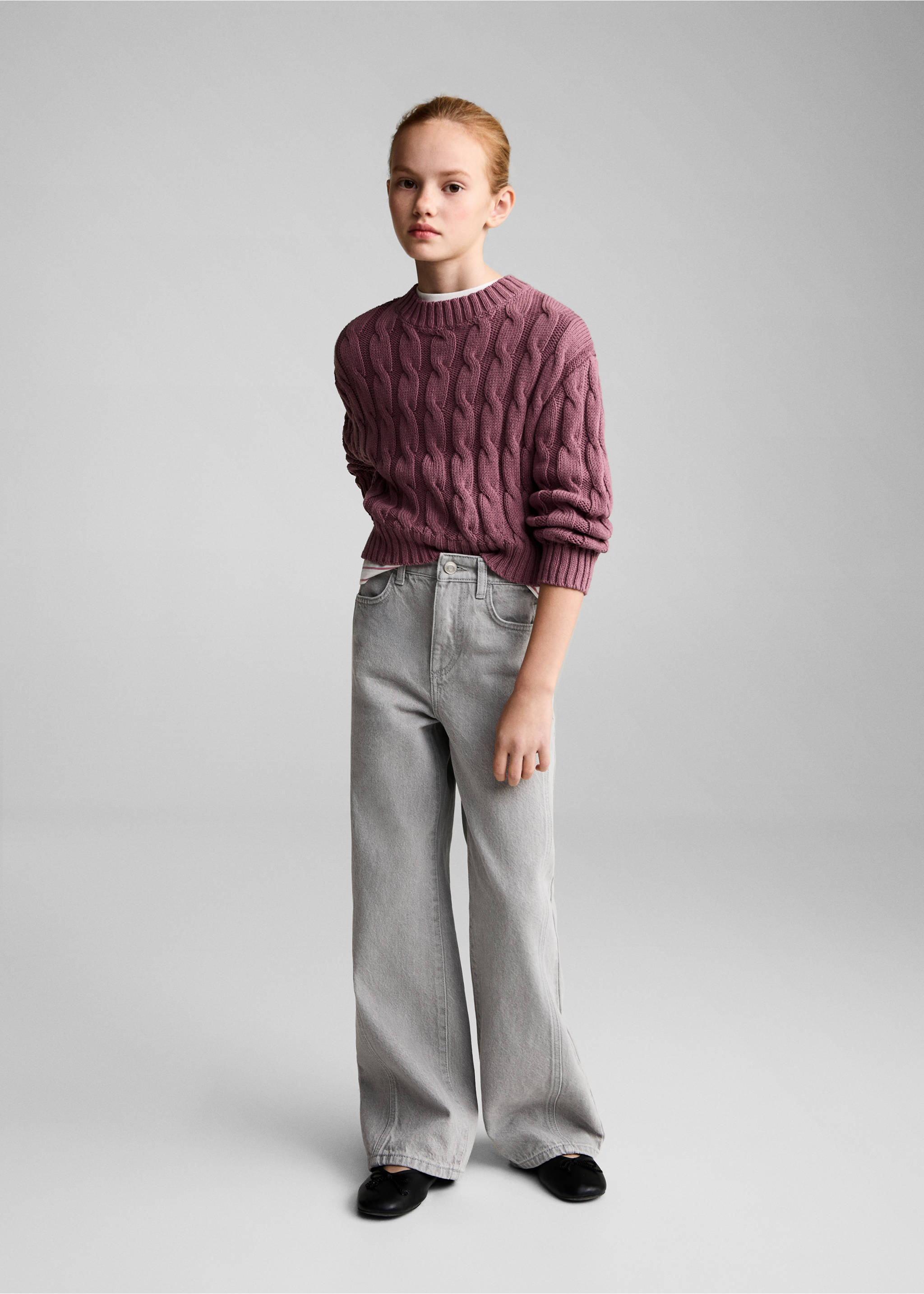 Braided knitted sweater - General plane, Cherry. Ref: 87020458-00.