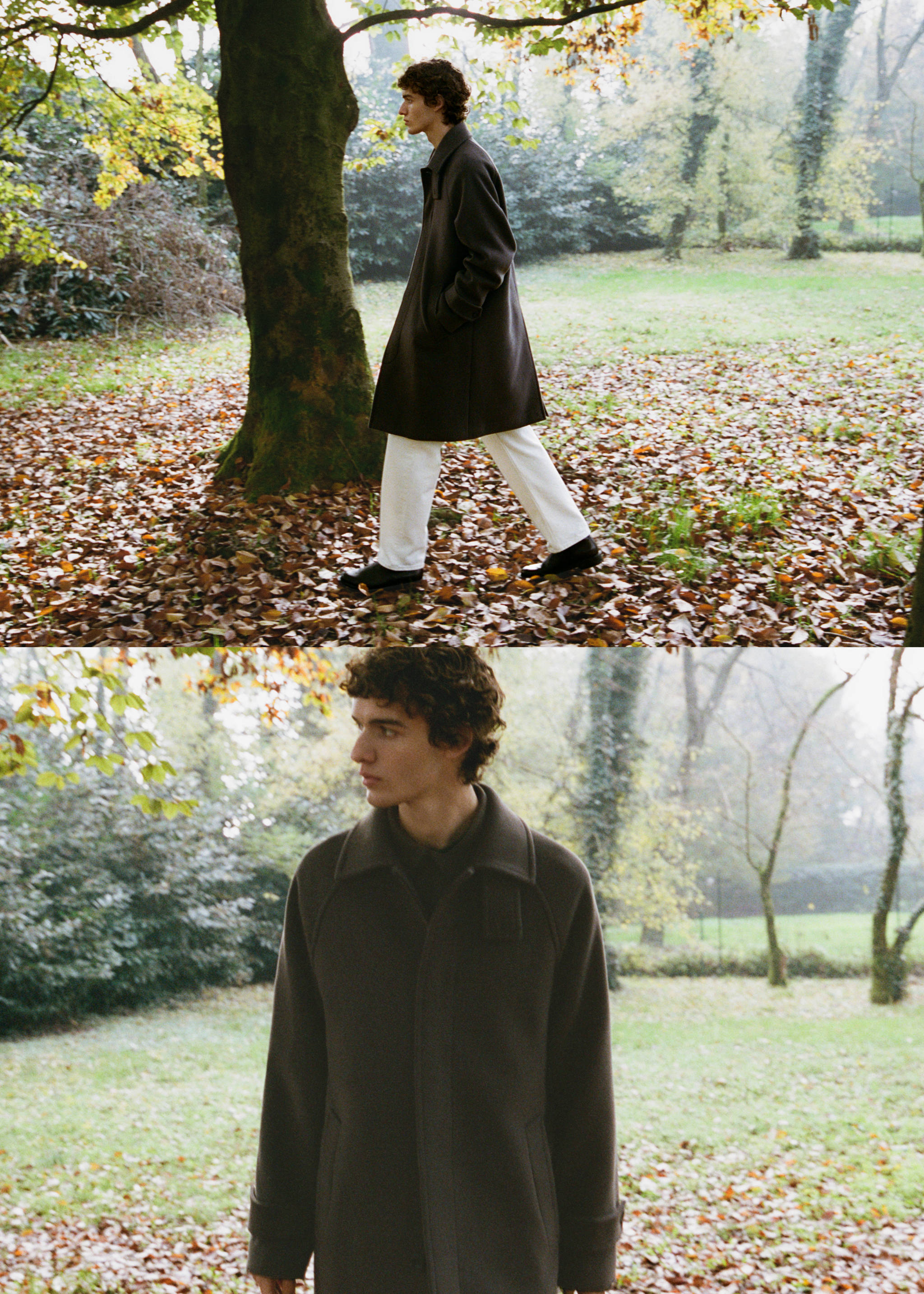 Langer Mantel aus recycelter Wolle - Detail des Artikels 5, Khaki. Ref: 87020576-00.