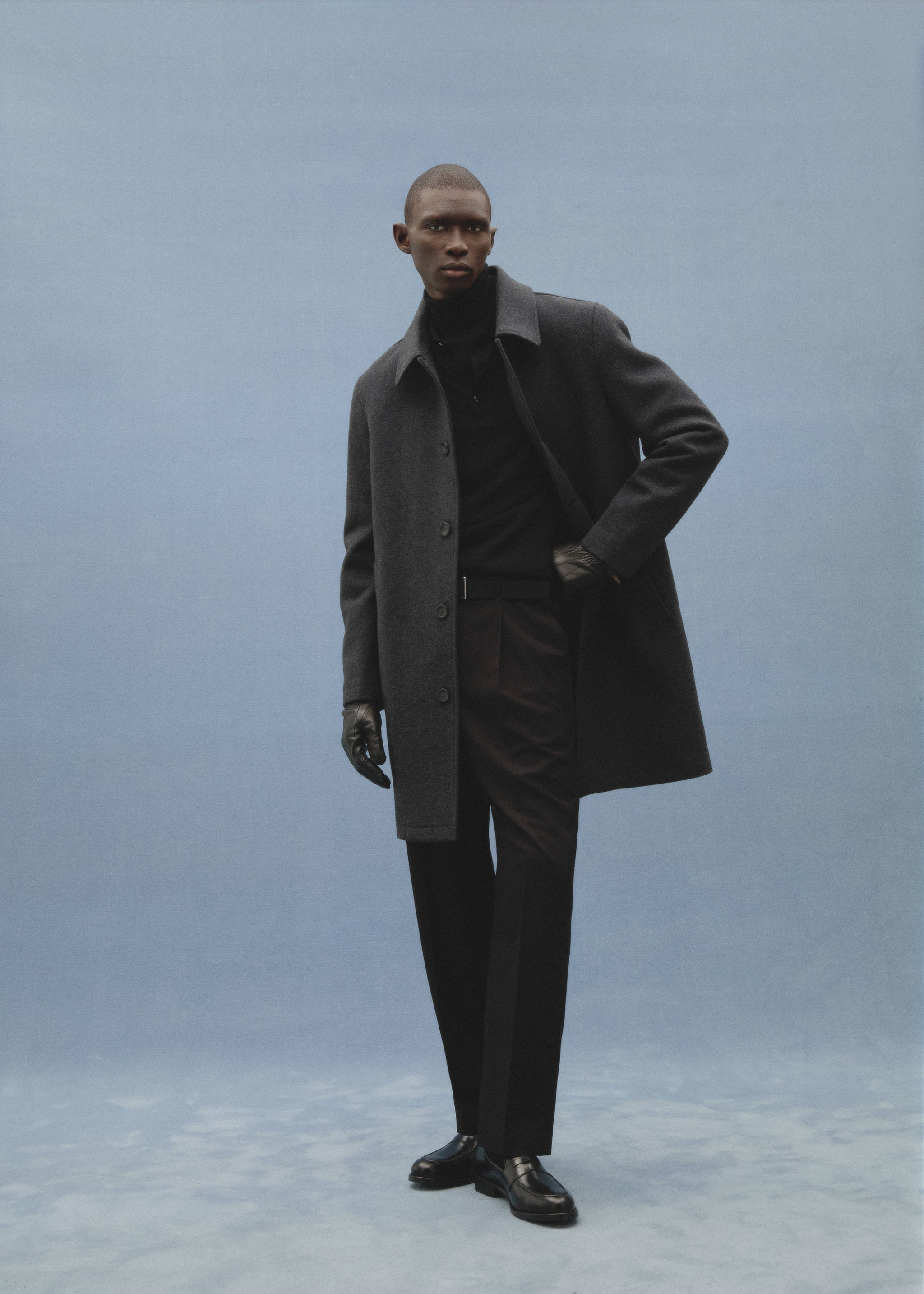 Wool coat with detachable collar - Details of the article 5, Charcoal. Ref: 87020578-00.