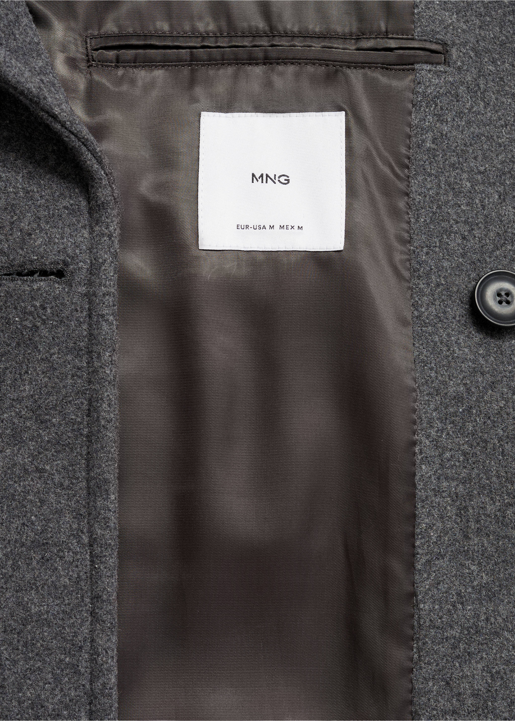 Płaszcz wełniany z asymetrycznym zapięciem - Szczegóły artykułu 0, Średni szary. Ref: 87020579-00.