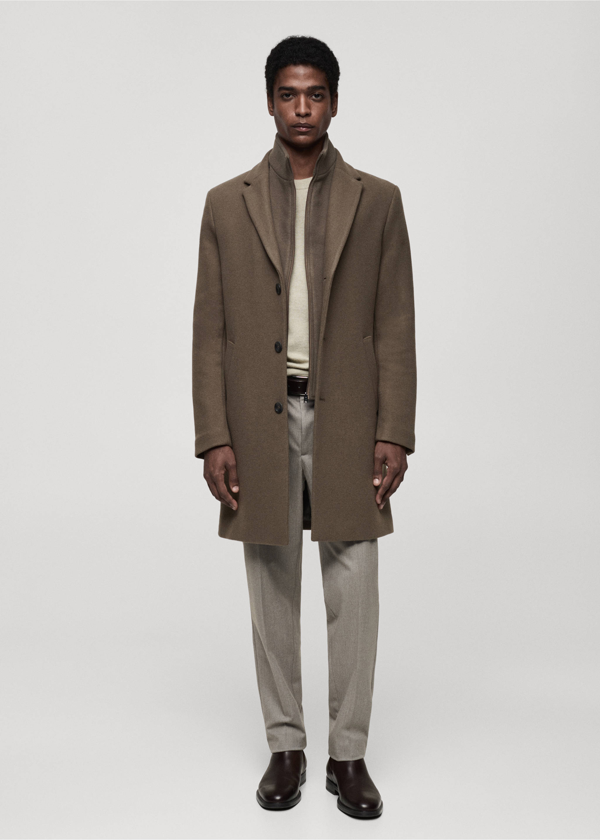 Wool coat with detachable collar - General plane, Medium Brown. Ref: 87020582-00.